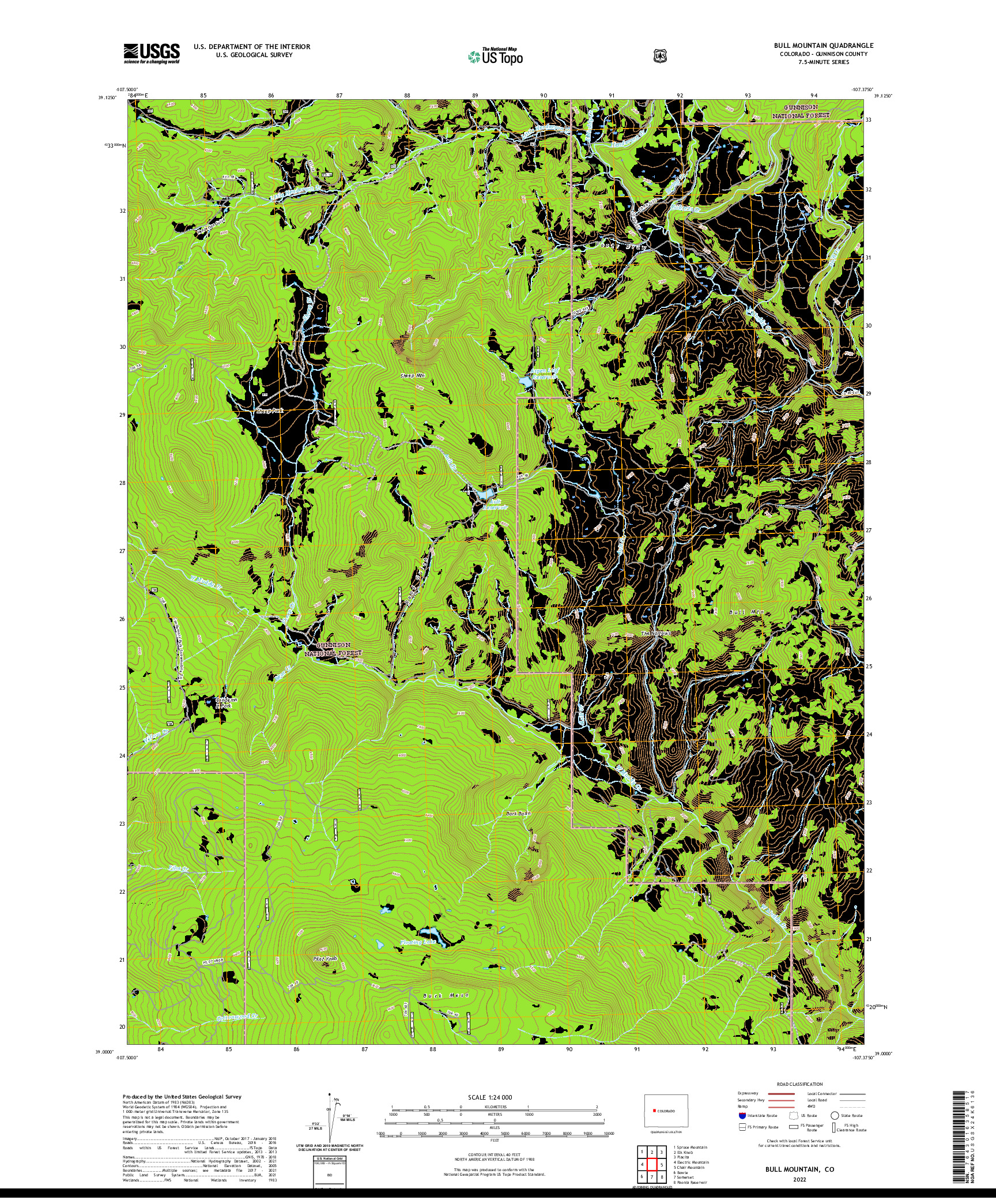 US TOPO 7.5-MINUTE MAP FOR BULL MOUNTAIN, CO