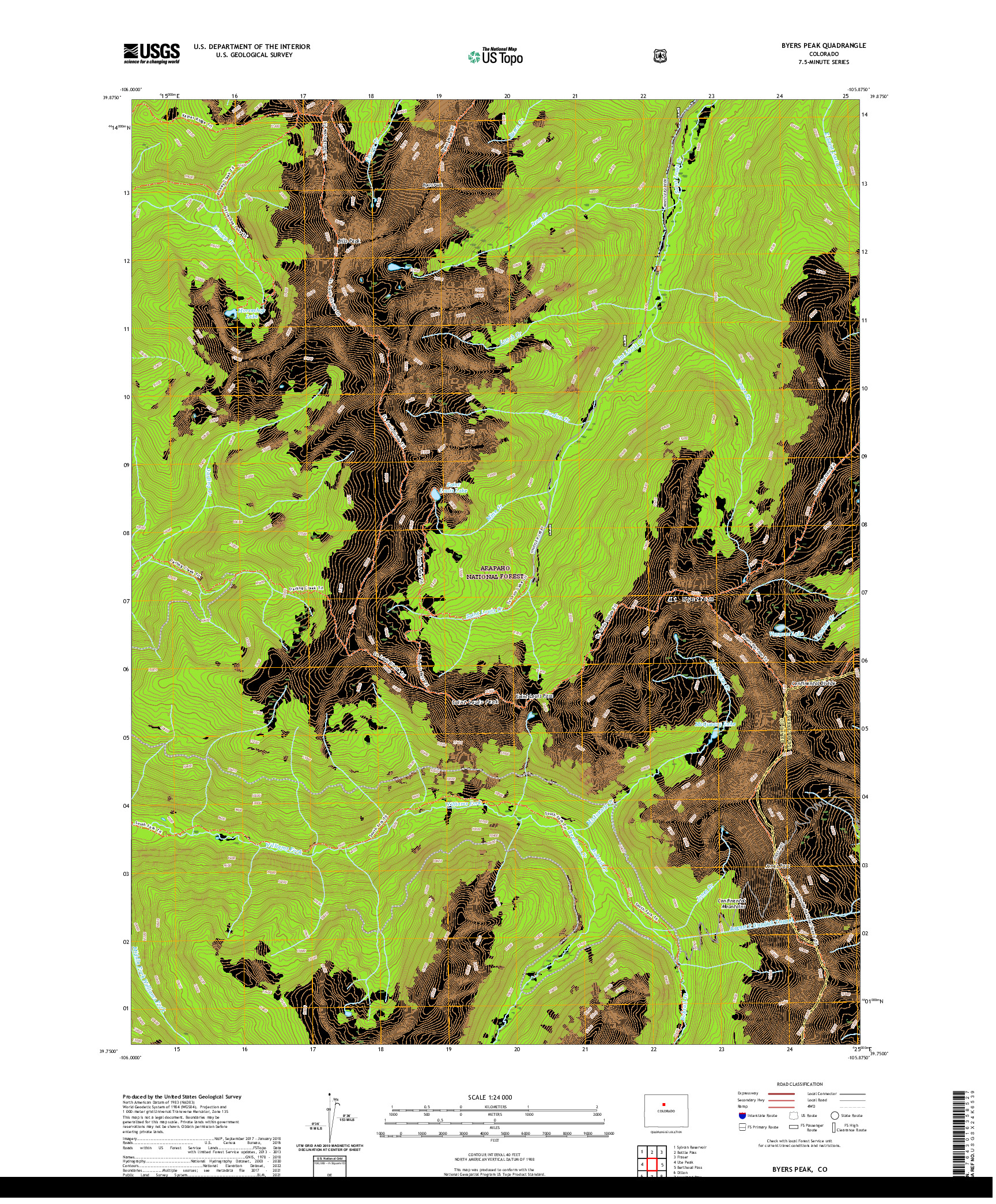 US TOPO 7.5-MINUTE MAP FOR BYERS PEAK, CO