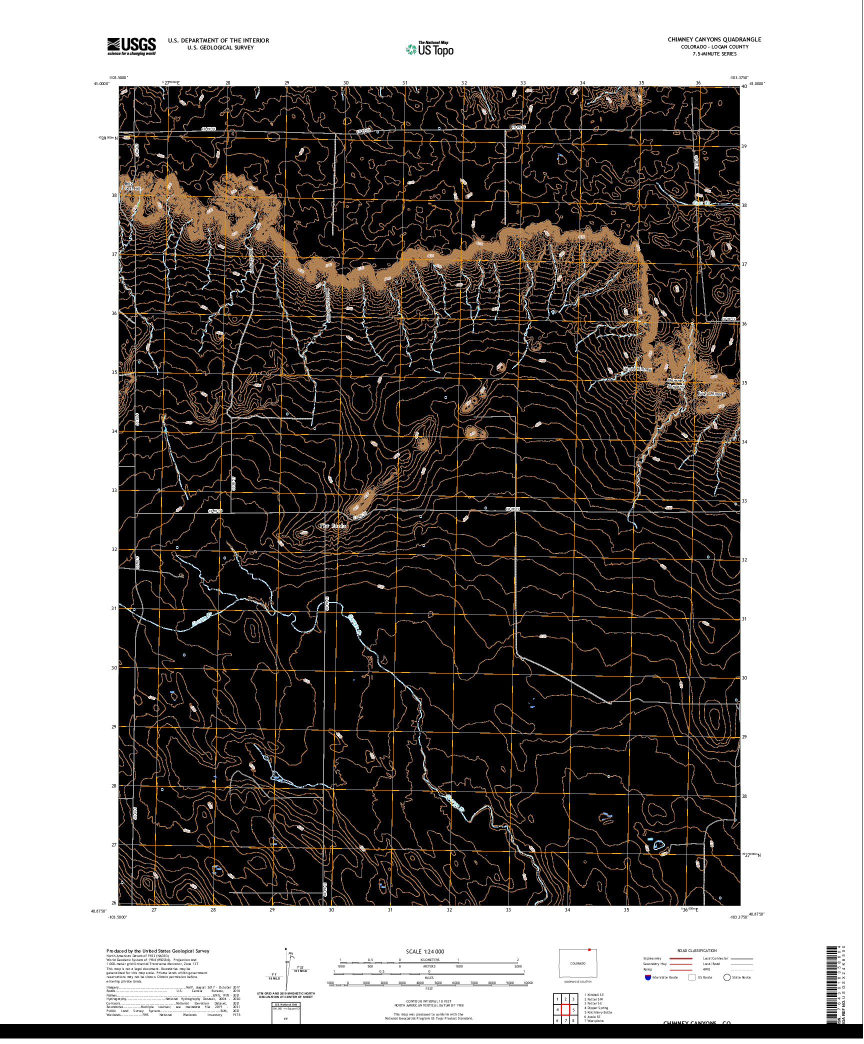 US TOPO 7.5-MINUTE MAP FOR CHIMNEY CANYONS, CO