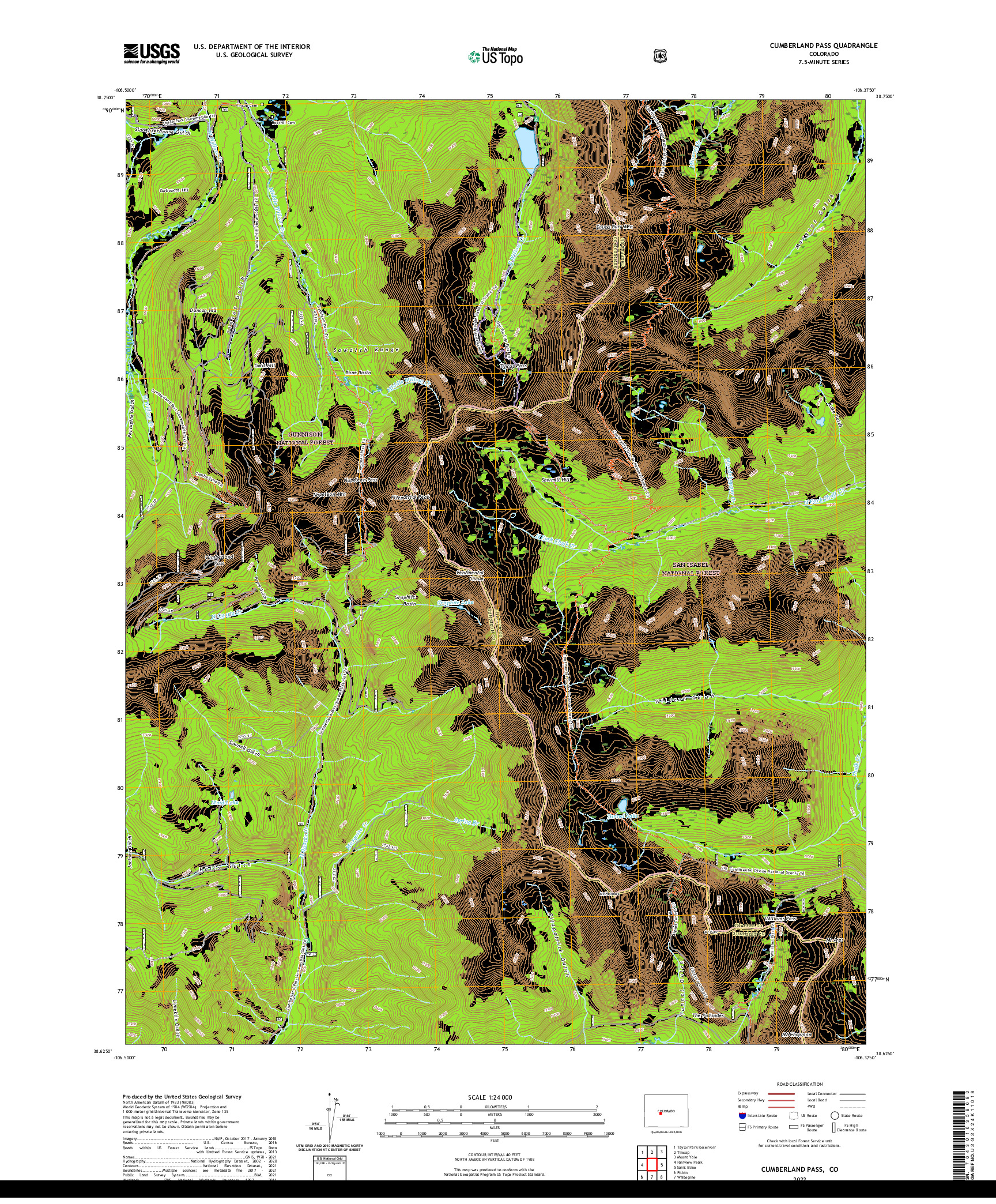 US TOPO 7.5-MINUTE MAP FOR CUMBERLAND PASS, CO