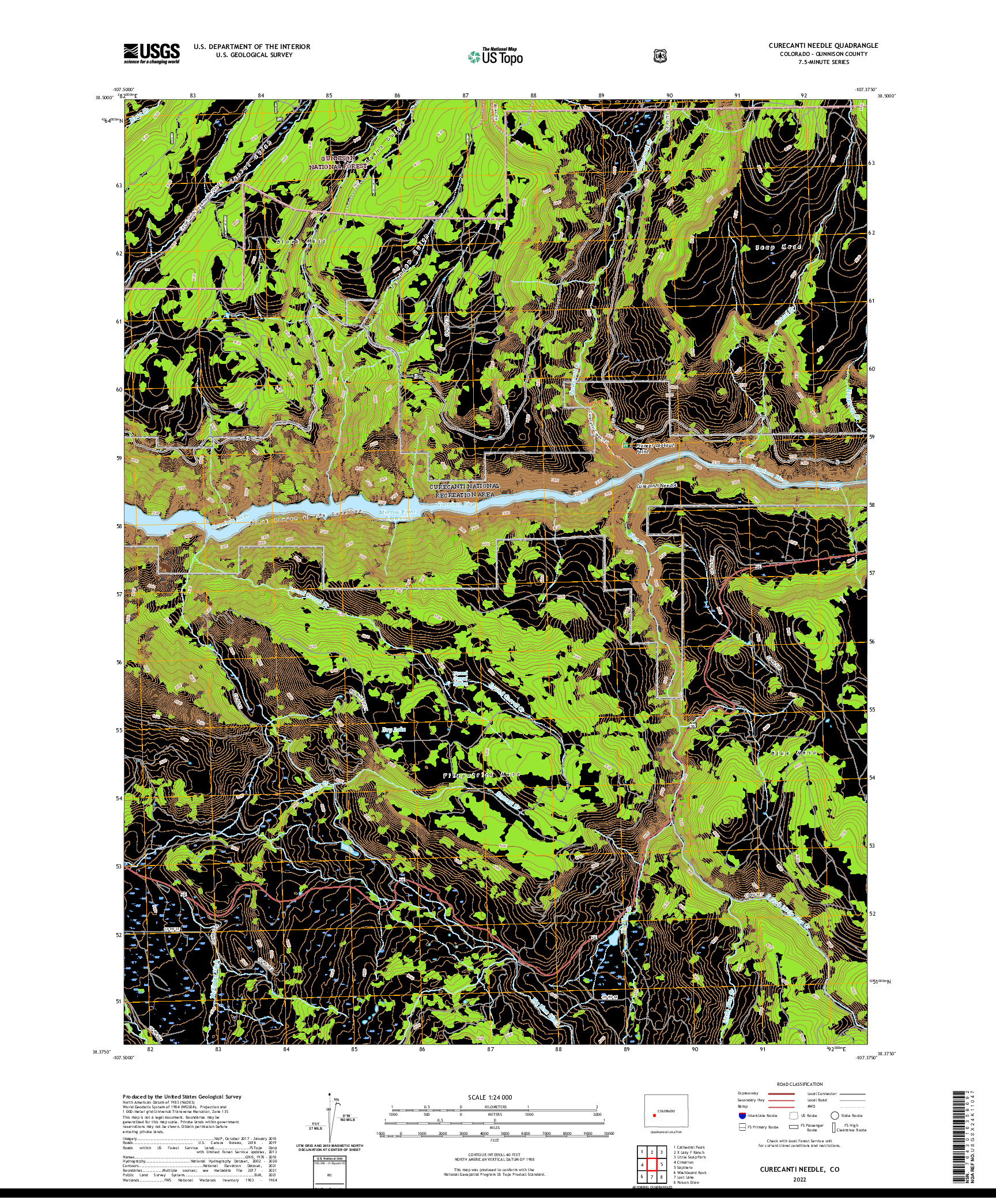 US TOPO 7.5-MINUTE MAP FOR CURECANTI NEEDLE, CO