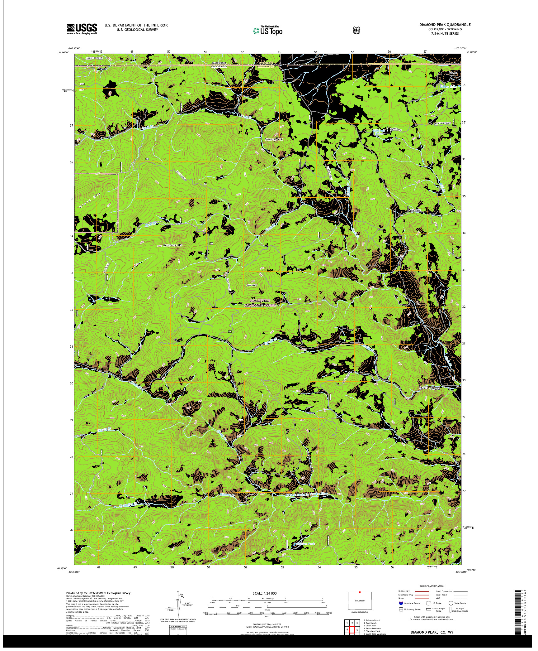 US TOPO 7.5-MINUTE MAP FOR DIAMOND PEAK, CO,WY