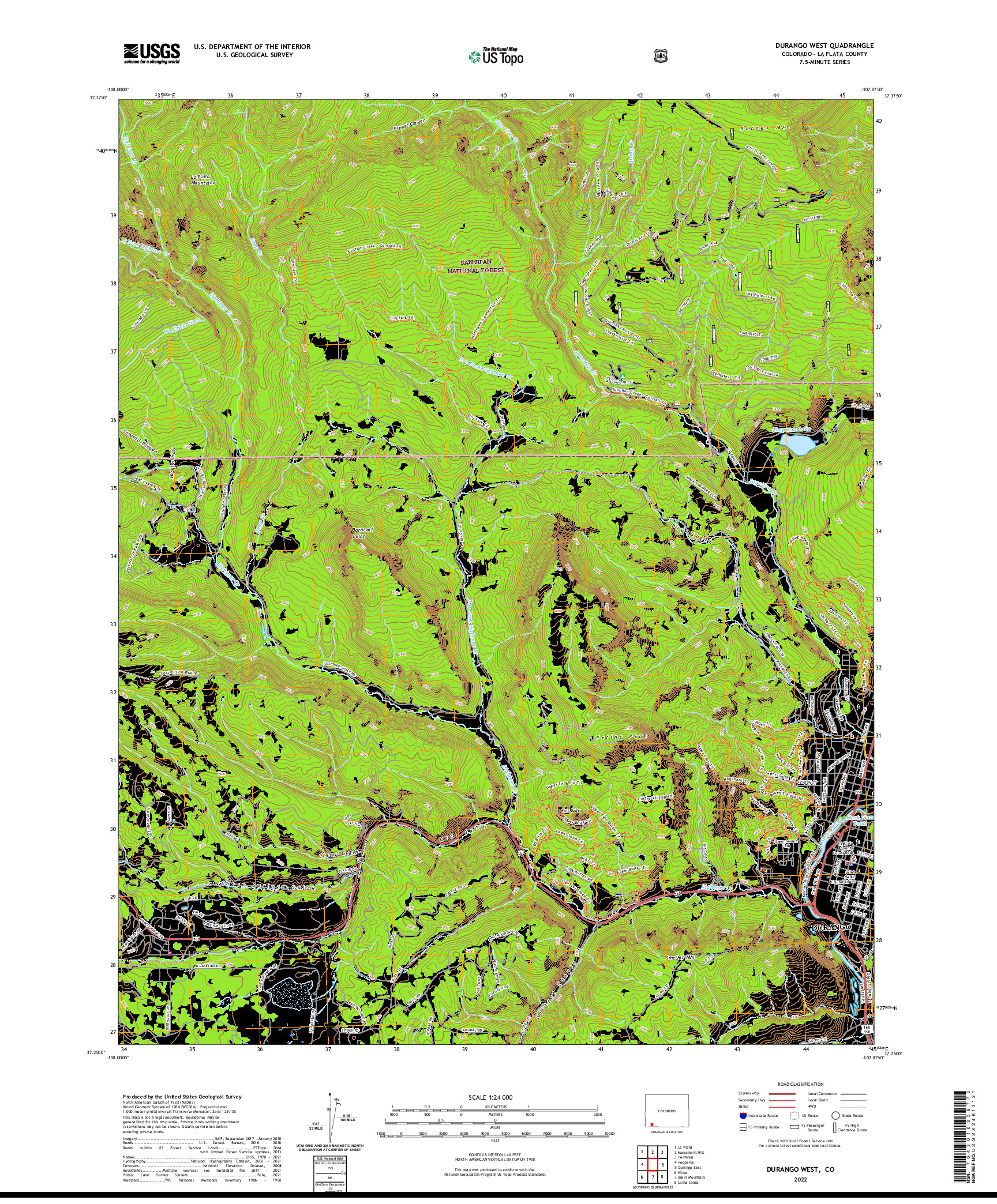 US TOPO 7.5-MINUTE MAP FOR DURANGO WEST, CO