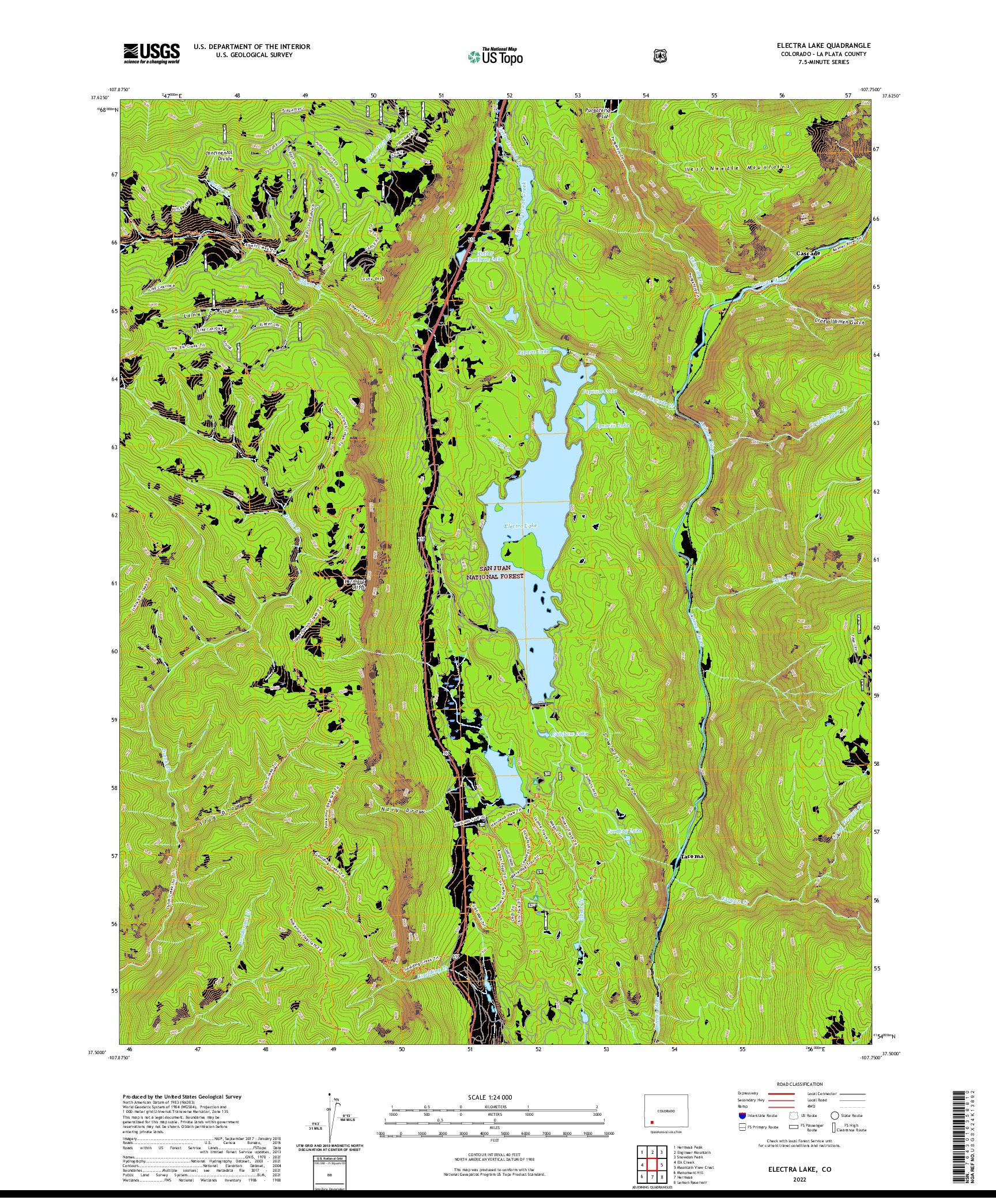 US TOPO 7.5-MINUTE MAP FOR ELECTRA LAKE, CO