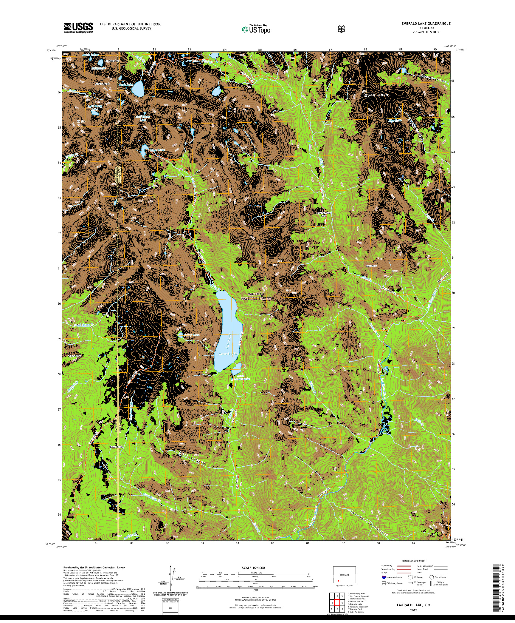 US TOPO 7.5-MINUTE MAP FOR EMERALD LAKE, CO