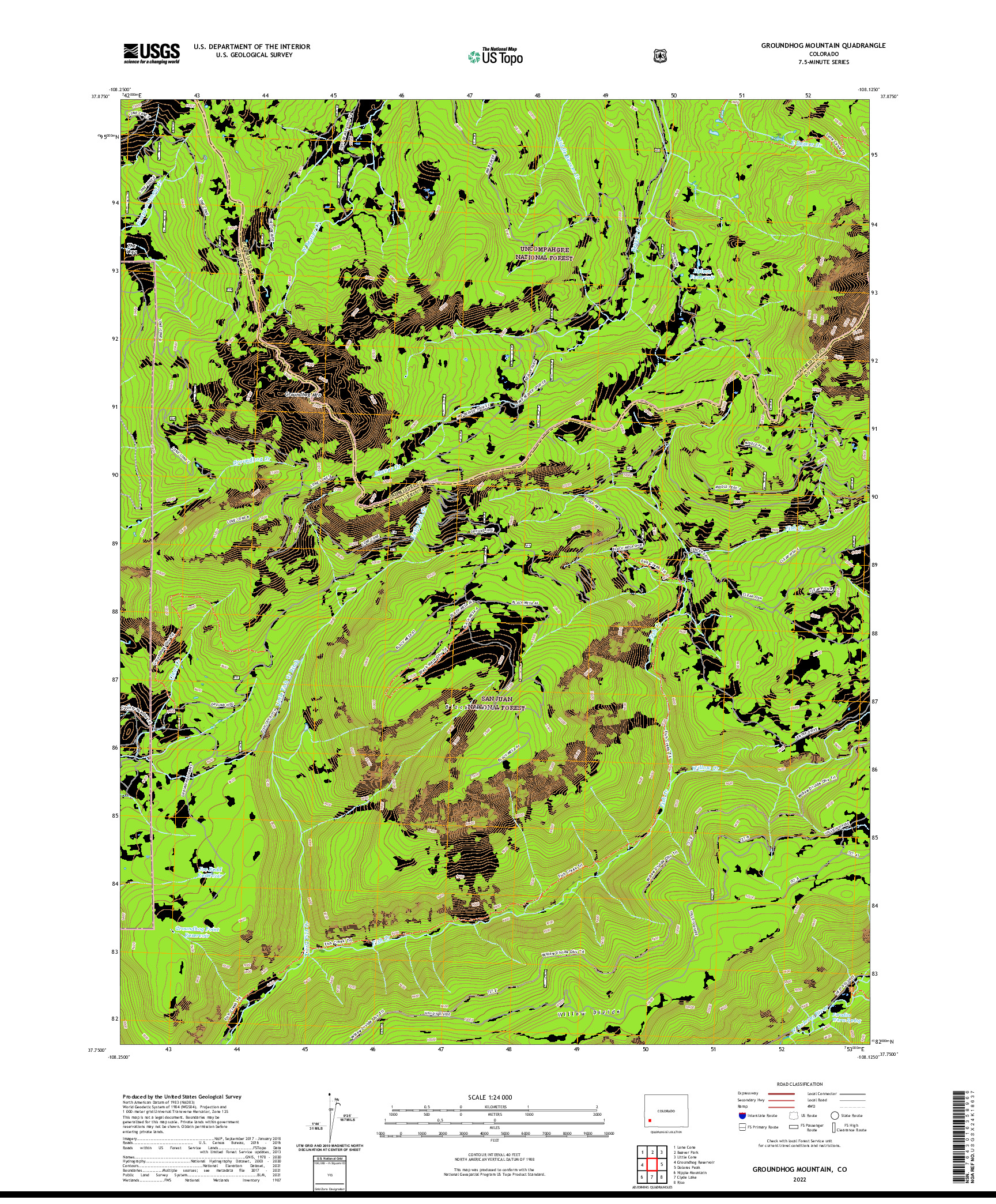 US TOPO 7.5-MINUTE MAP FOR GROUNDHOG MOUNTAIN, CO