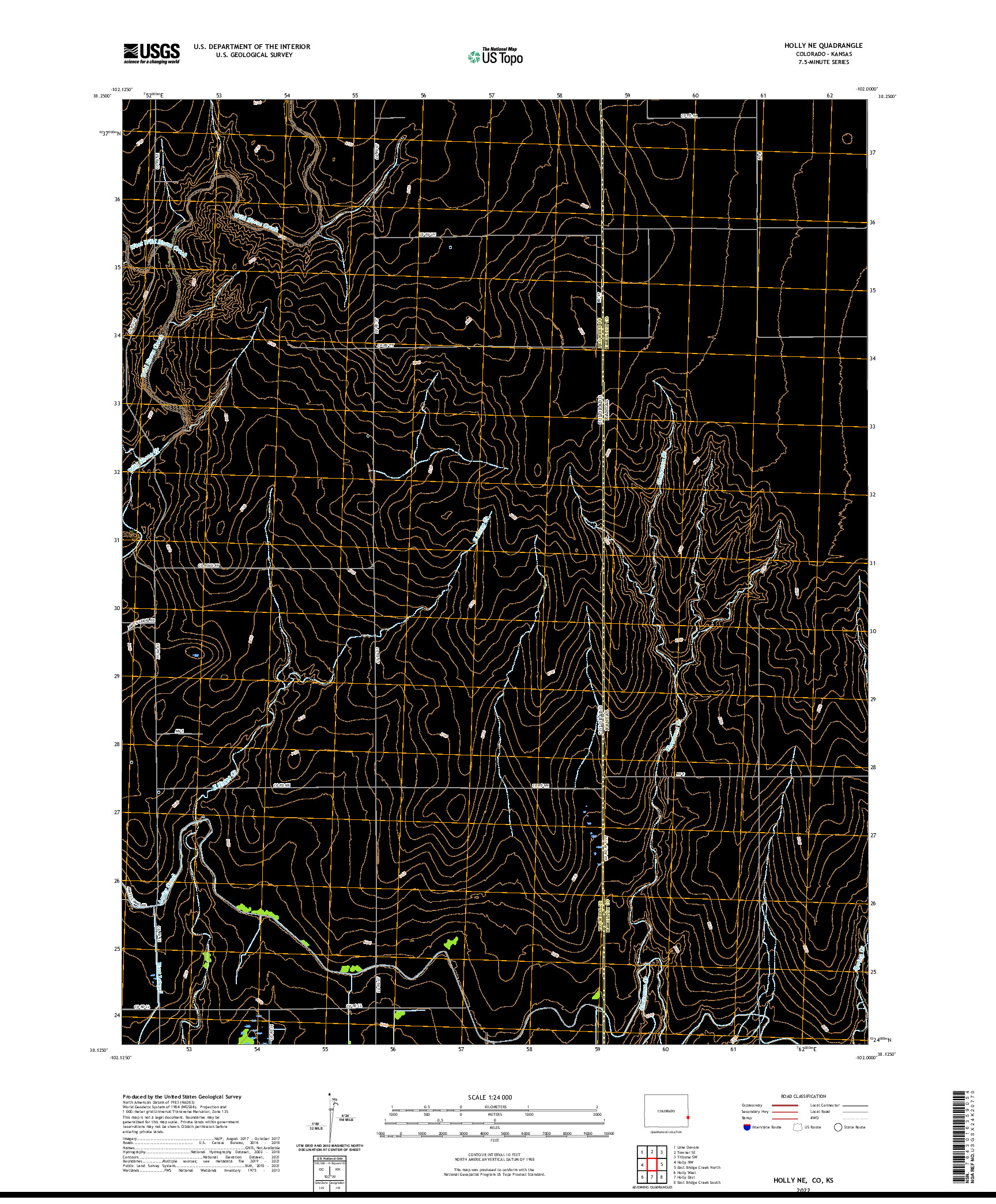 US TOPO 7.5-MINUTE MAP FOR HOLLY NE, CO,KS