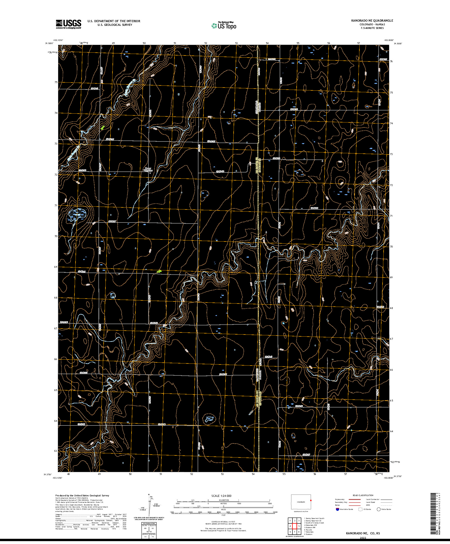 US TOPO 7.5-MINUTE MAP FOR KANORADO NE, CO,KS