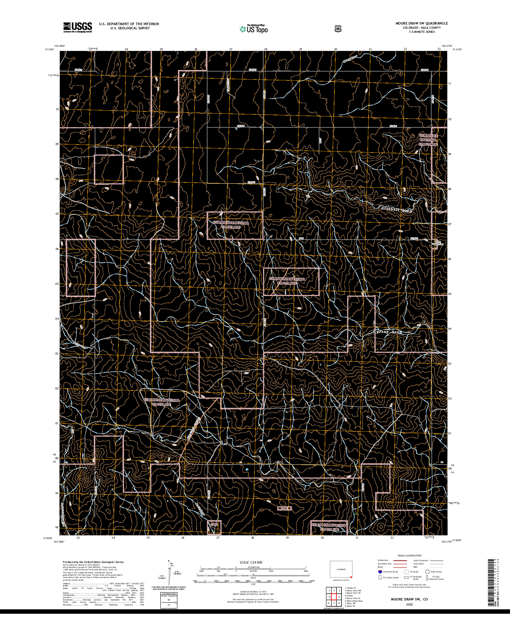 US TOPO 7.5-MINUTE MAP FOR MOORE DRAW SW, CO