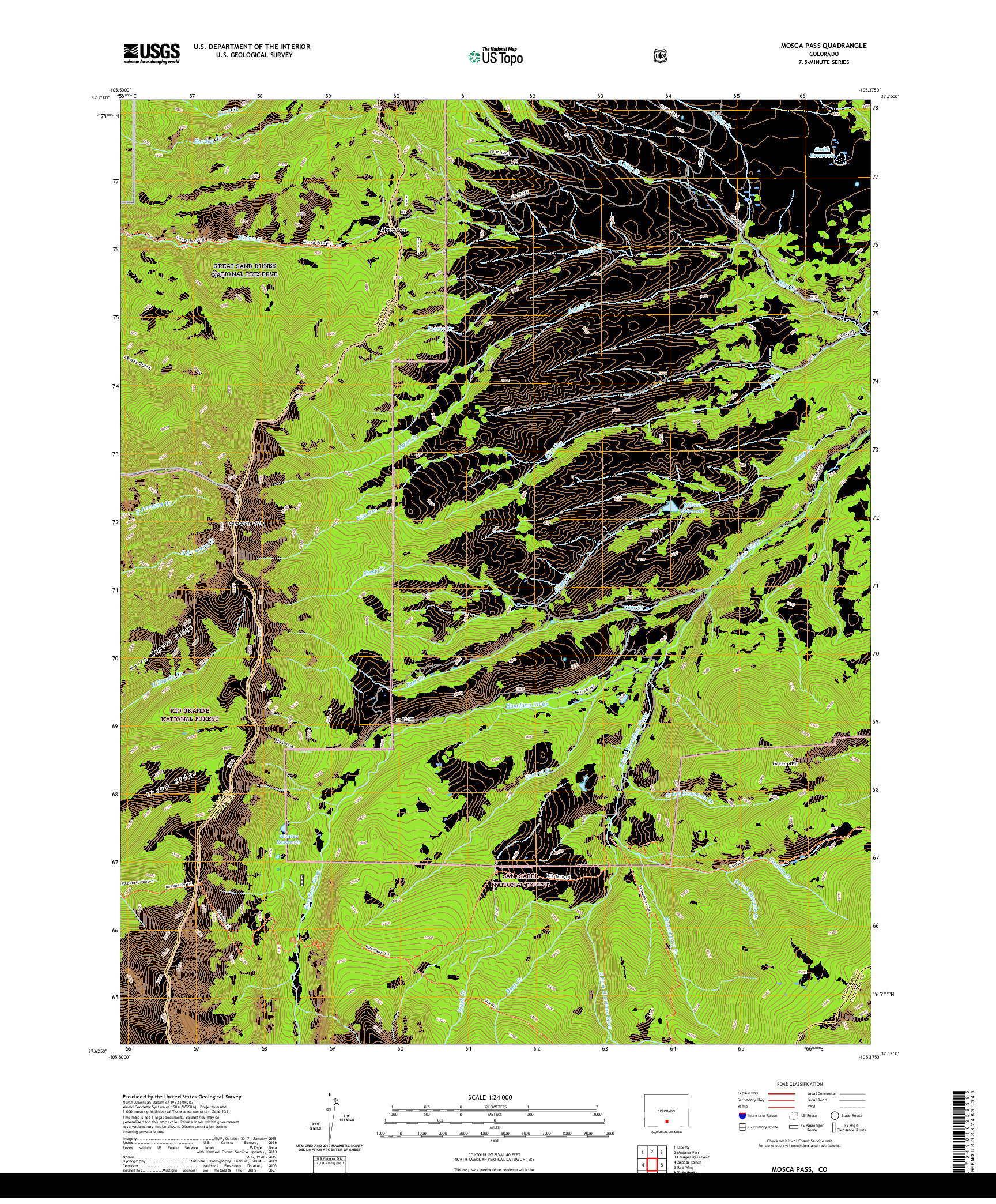 US TOPO 7.5-MINUTE MAP FOR MOSCA PASS, CO