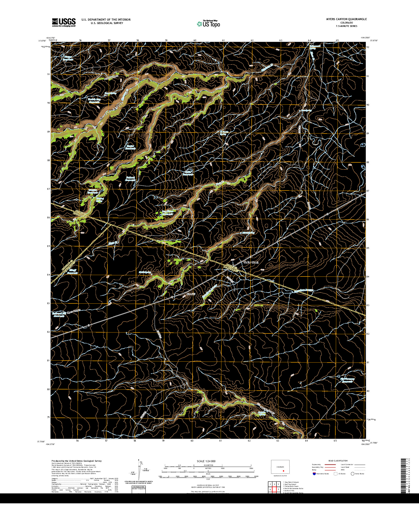 US TOPO 7.5-MINUTE MAP FOR MYERS CANYON, CO