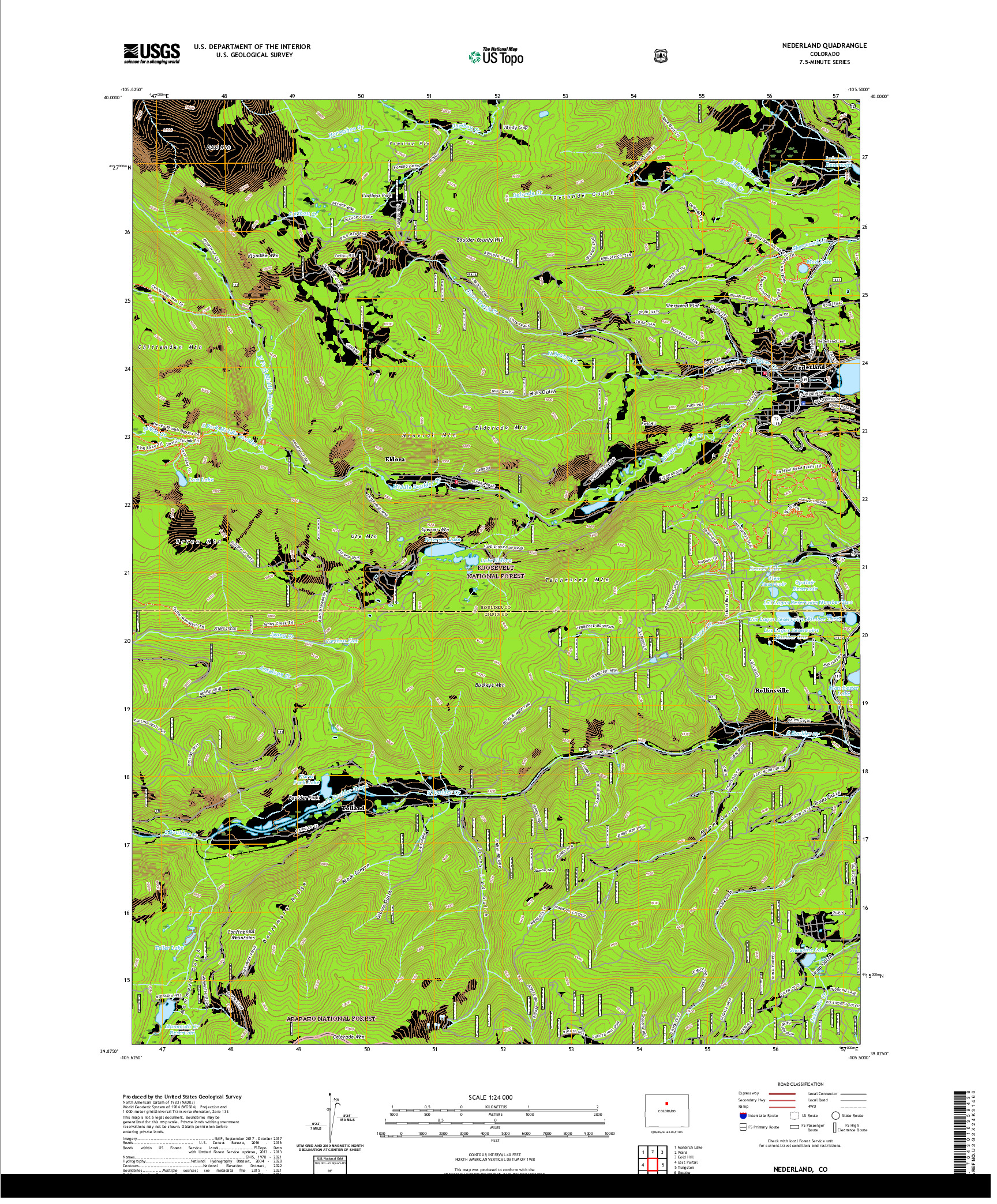 US TOPO 7.5-MINUTE MAP FOR NEDERLAND, CO