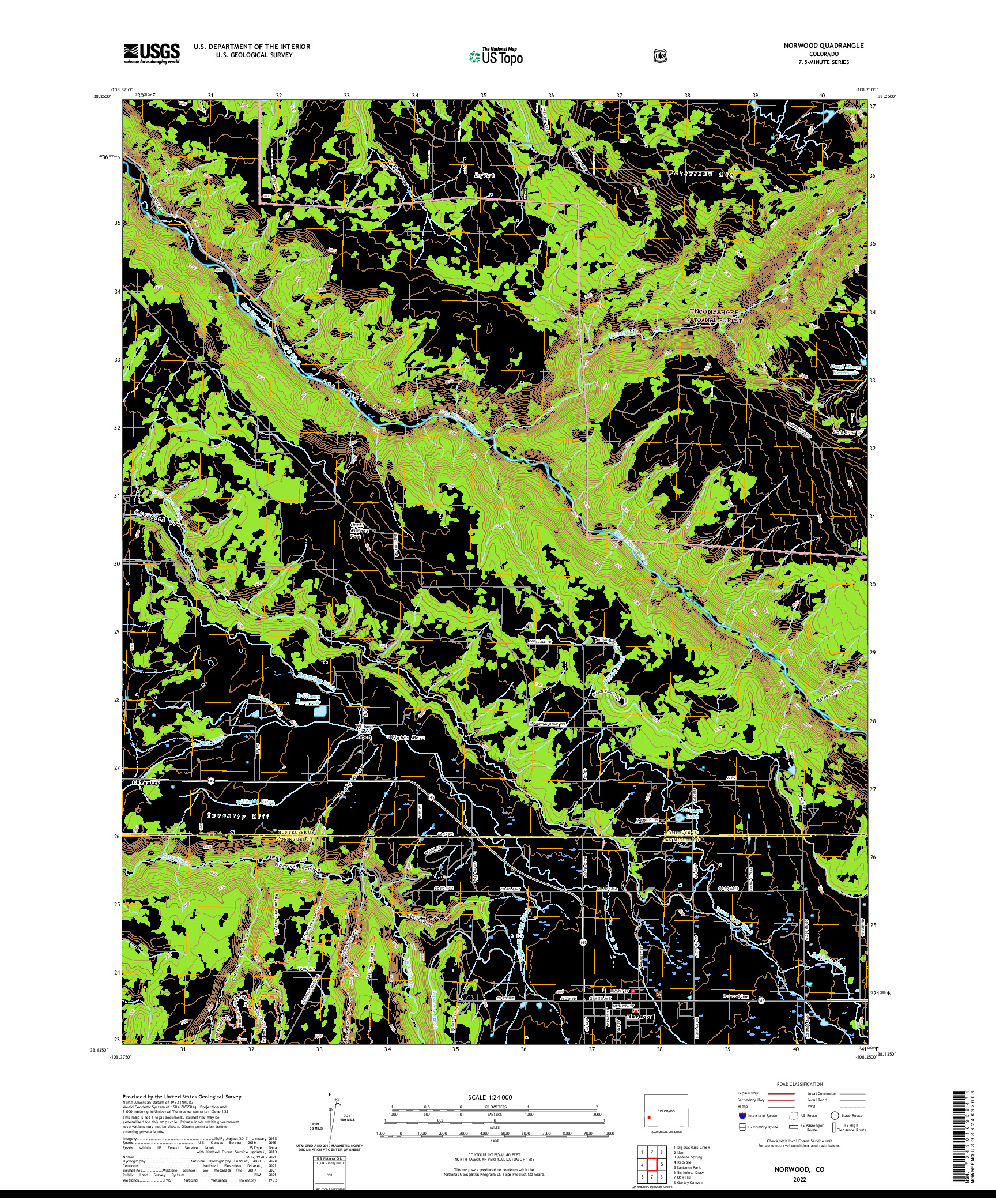 US TOPO 7.5-MINUTE MAP FOR NORWOOD, CO