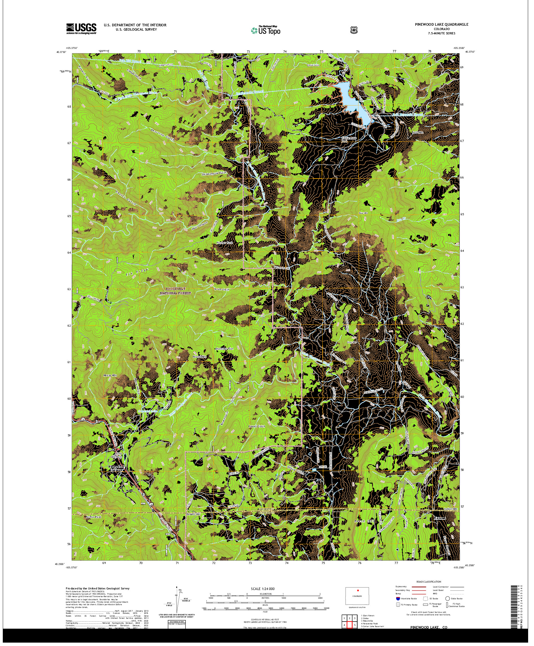 US TOPO 7.5-MINUTE MAP FOR PINEWOOD LAKE, CO