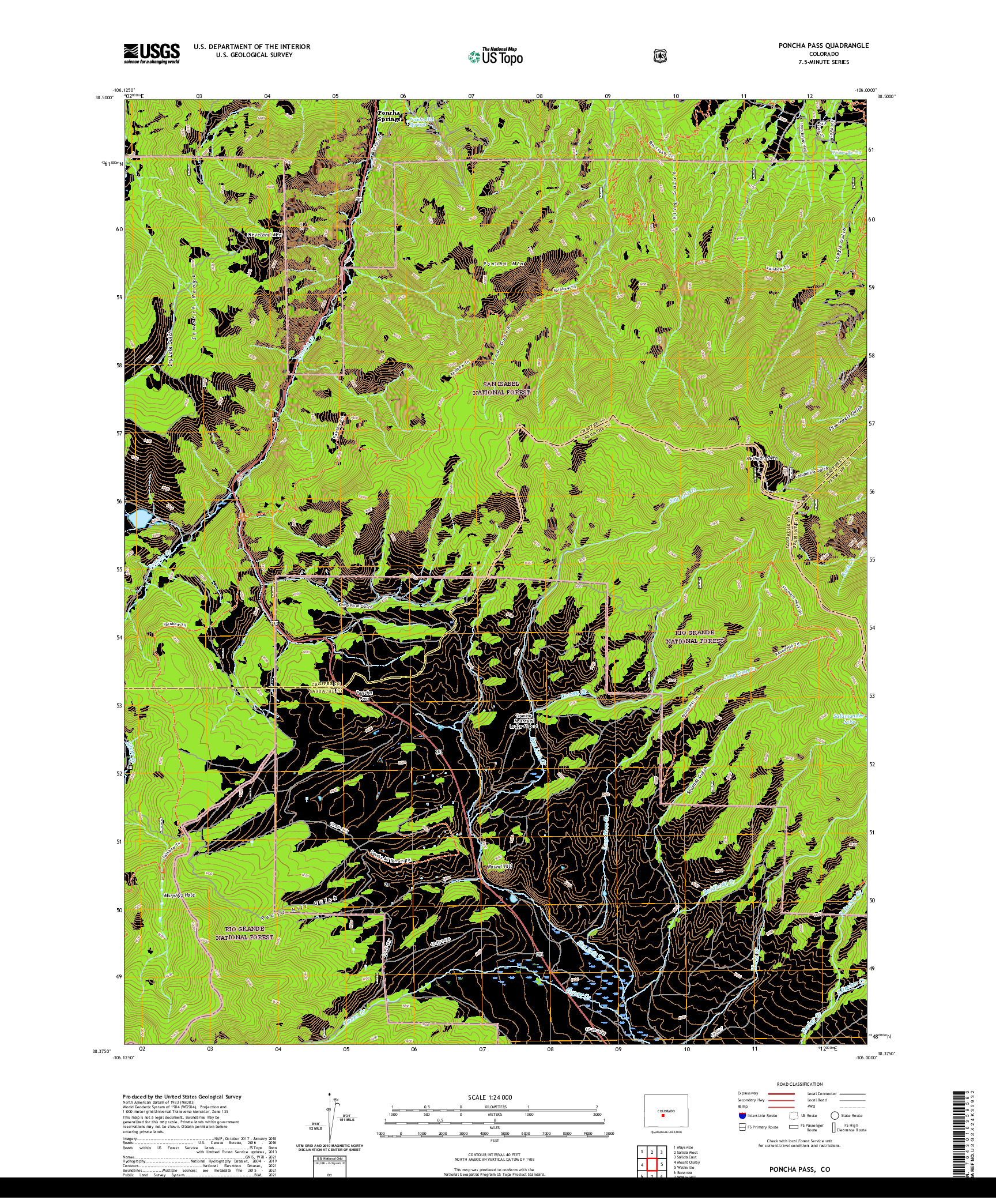 US TOPO 7.5-MINUTE MAP FOR PONCHA PASS, CO