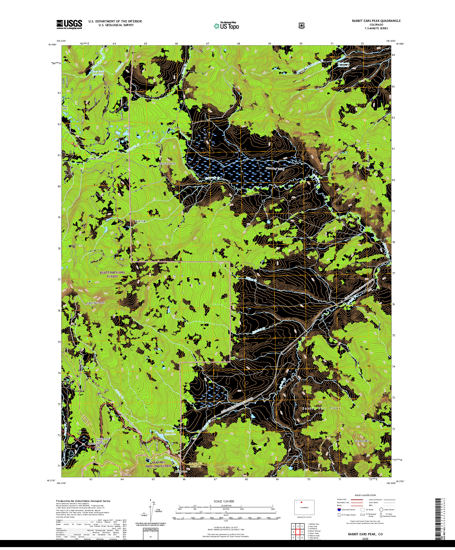 US TOPO 7.5-MINUTE MAP FOR RABBIT EARS PEAK, CO