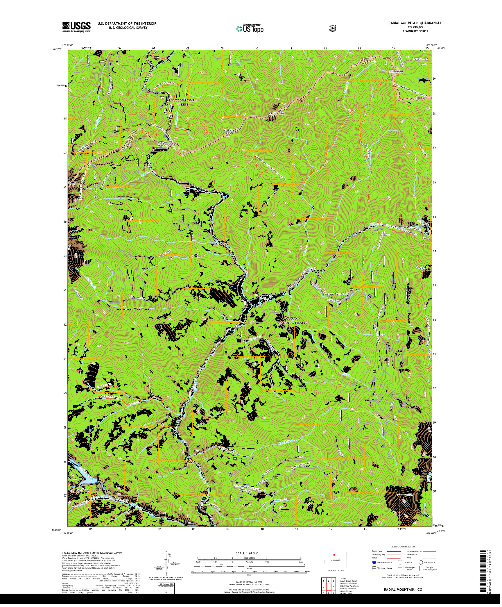 US TOPO 7.5-MINUTE MAP FOR RADIAL MOUNTAIN, CO