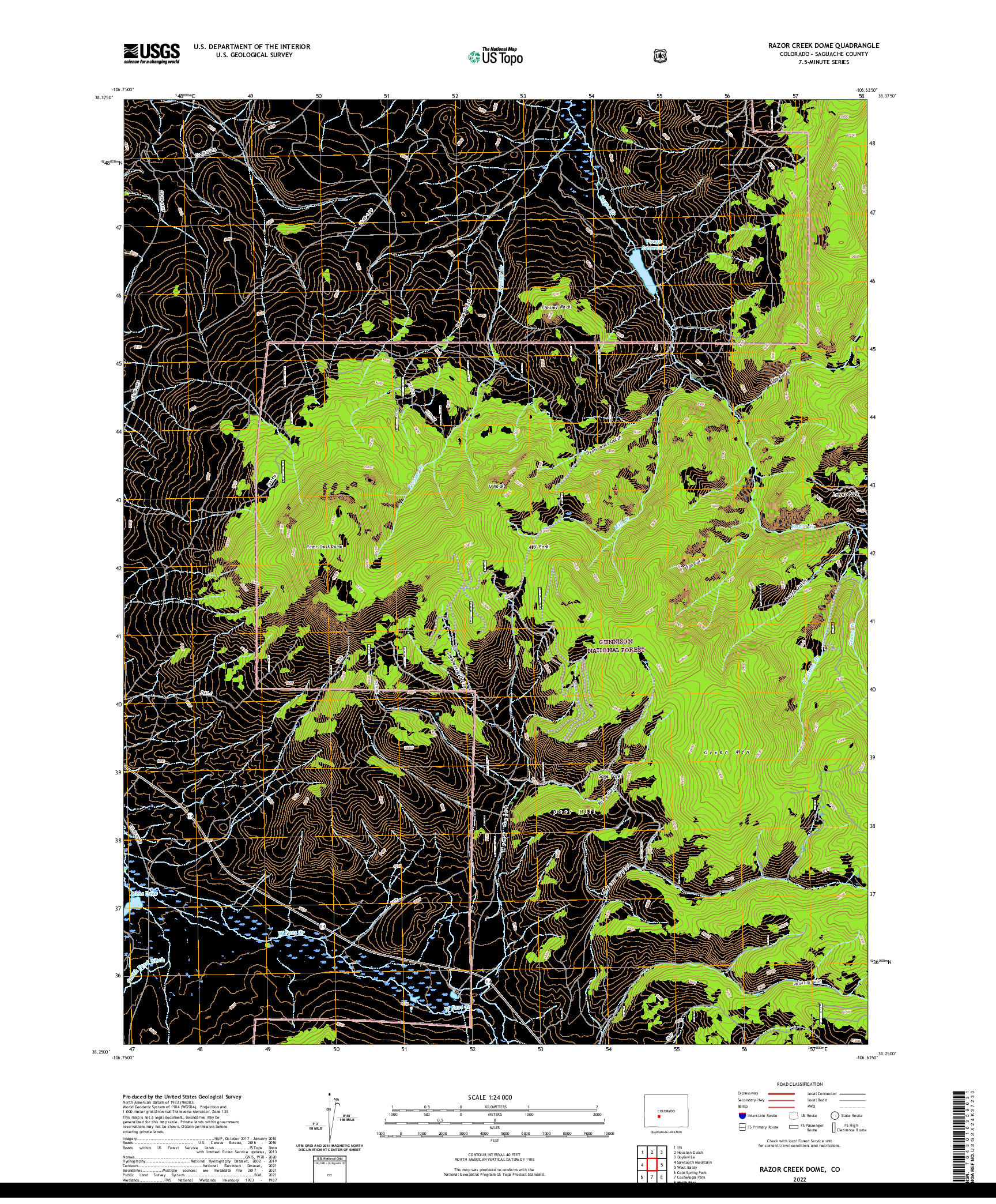 US TOPO 7.5-MINUTE MAP FOR RAZOR CREEK DOME, CO