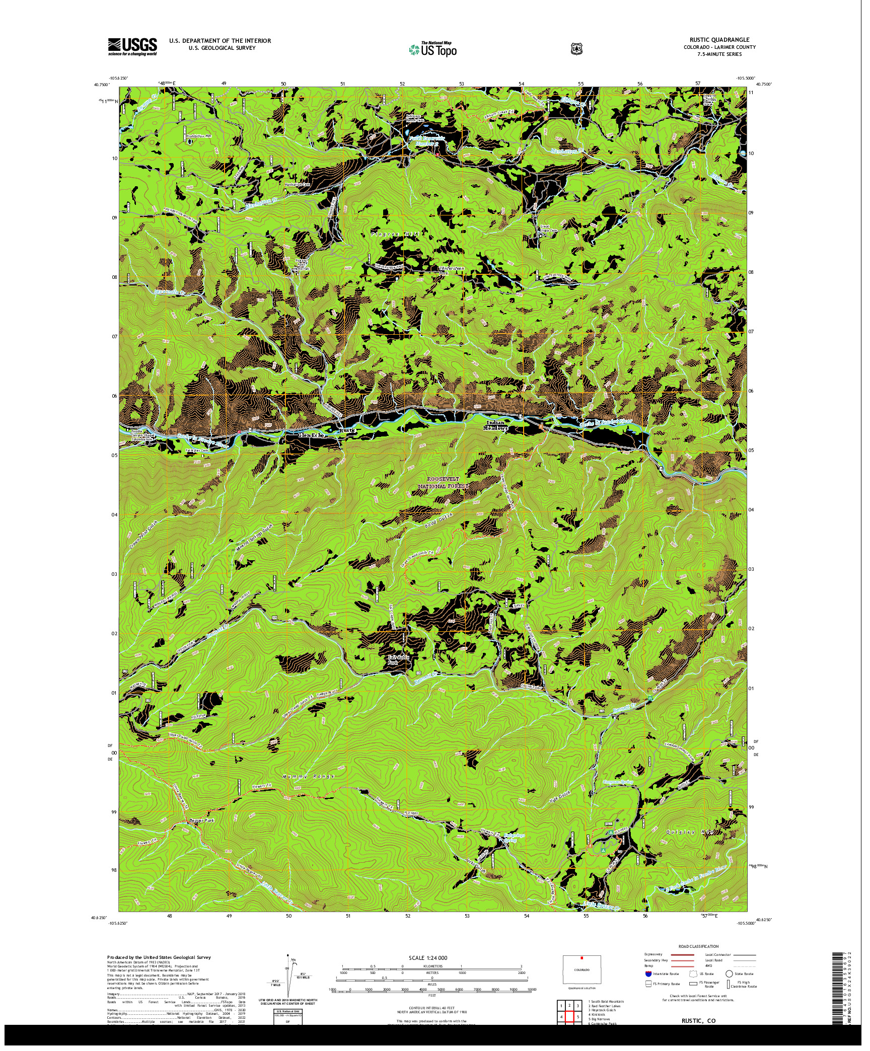 US TOPO 7.5-MINUTE MAP FOR RUSTIC, CO