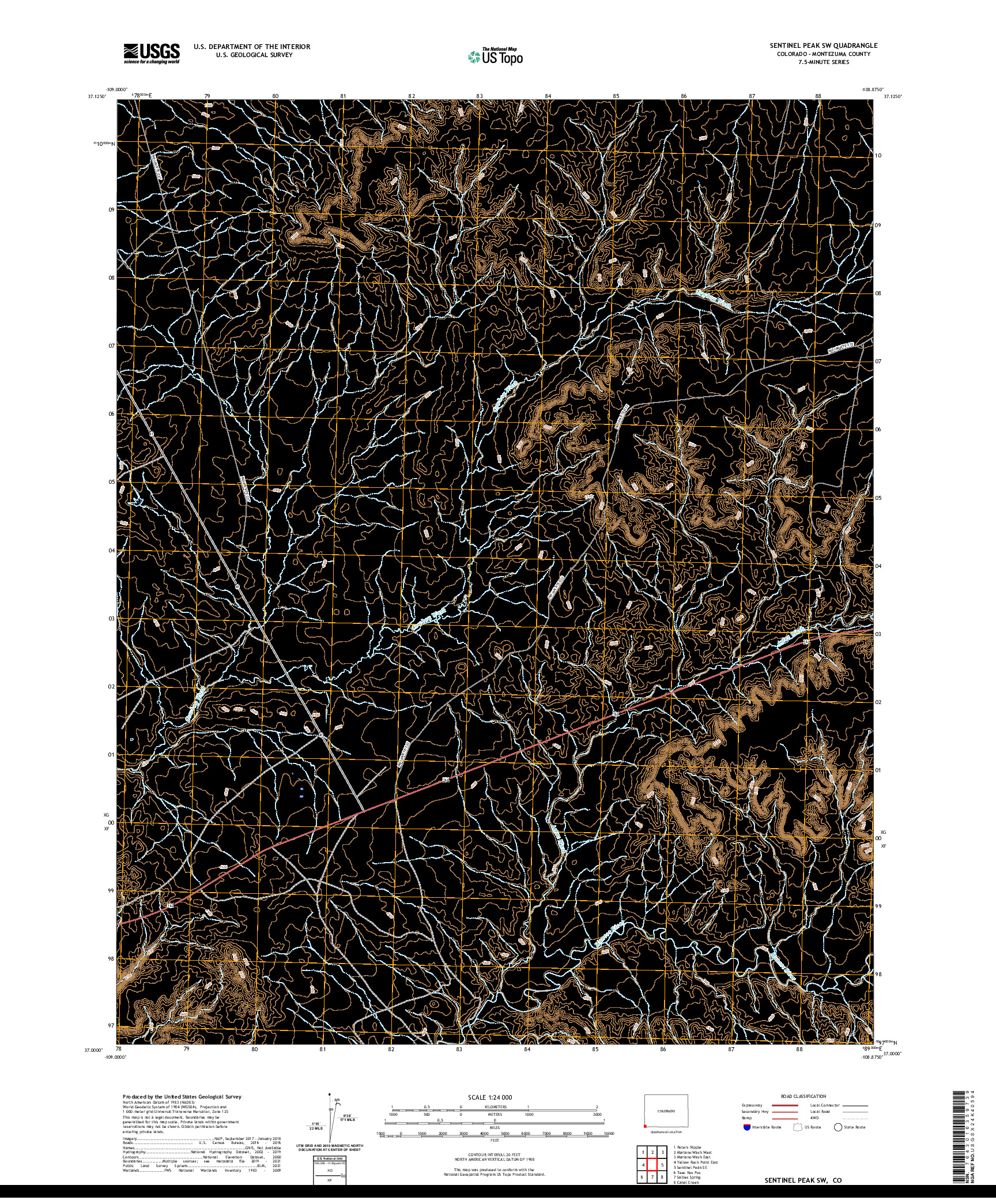 US TOPO 7.5-MINUTE MAP FOR SENTINEL PEAK SW, CO