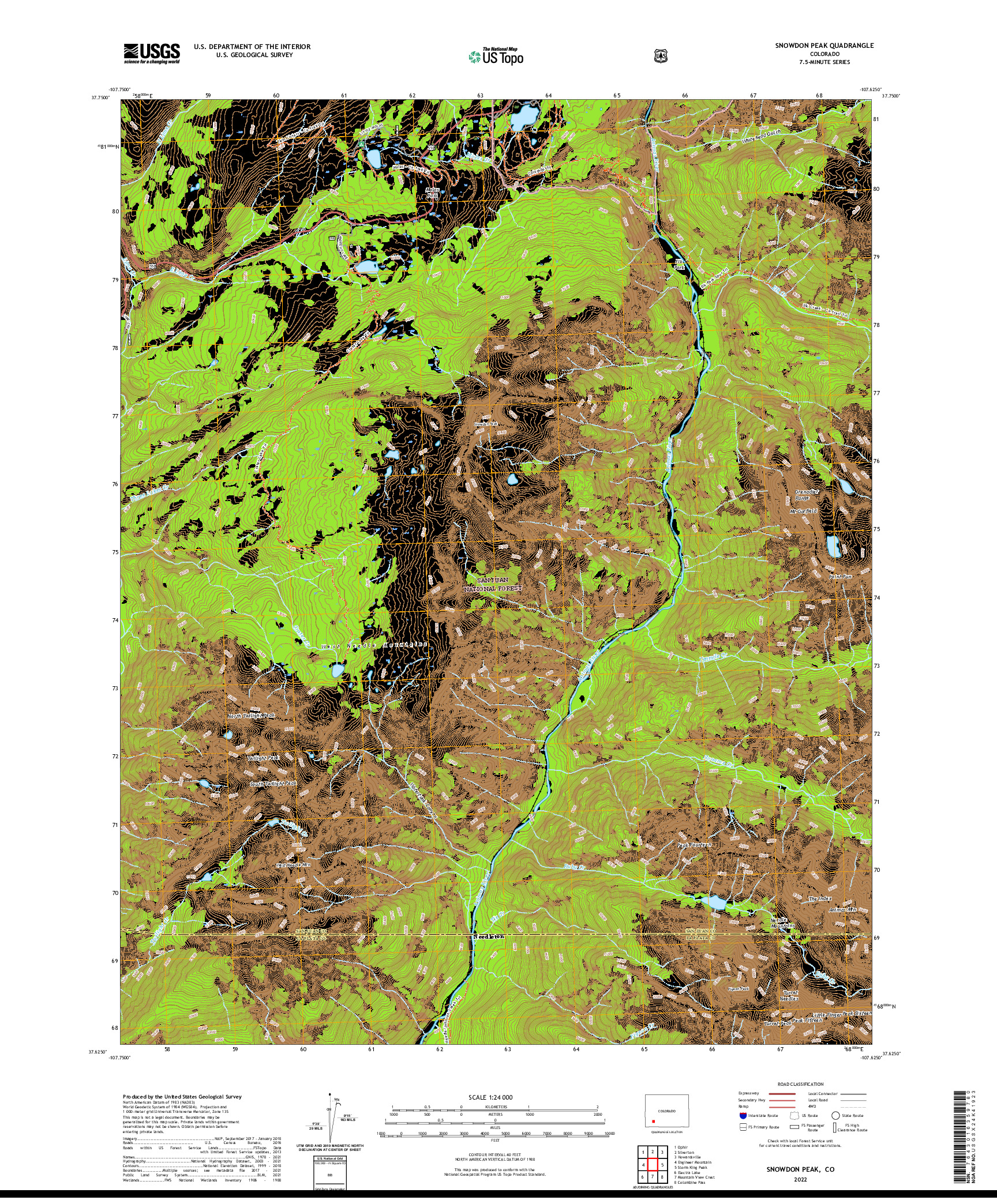 US TOPO 7.5-MINUTE MAP FOR SNOWDON PEAK, CO