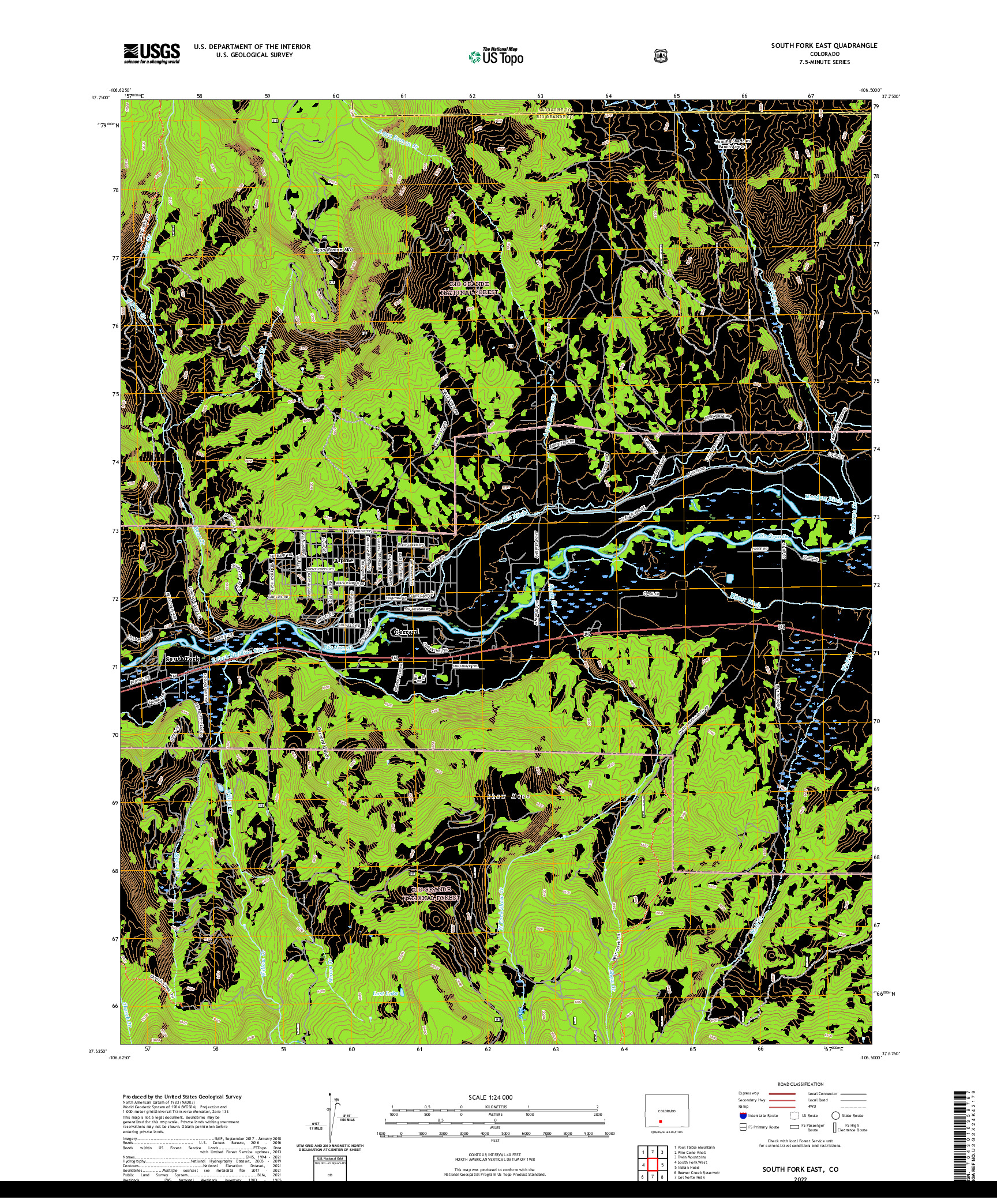 US TOPO 7.5-MINUTE MAP FOR SOUTH FORK EAST, CO