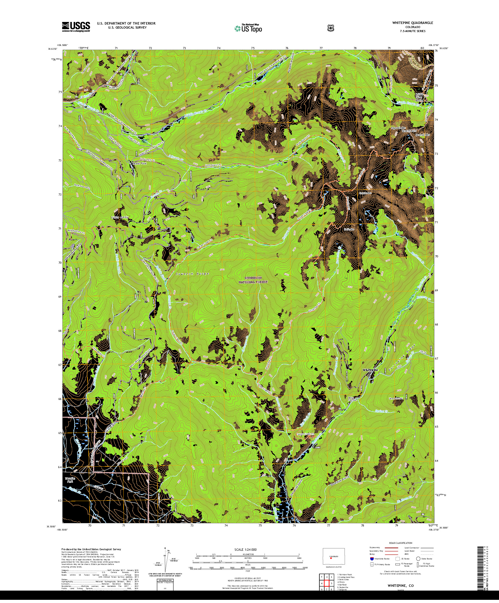 US TOPO 7.5-MINUTE MAP FOR WHITEPINE, CO