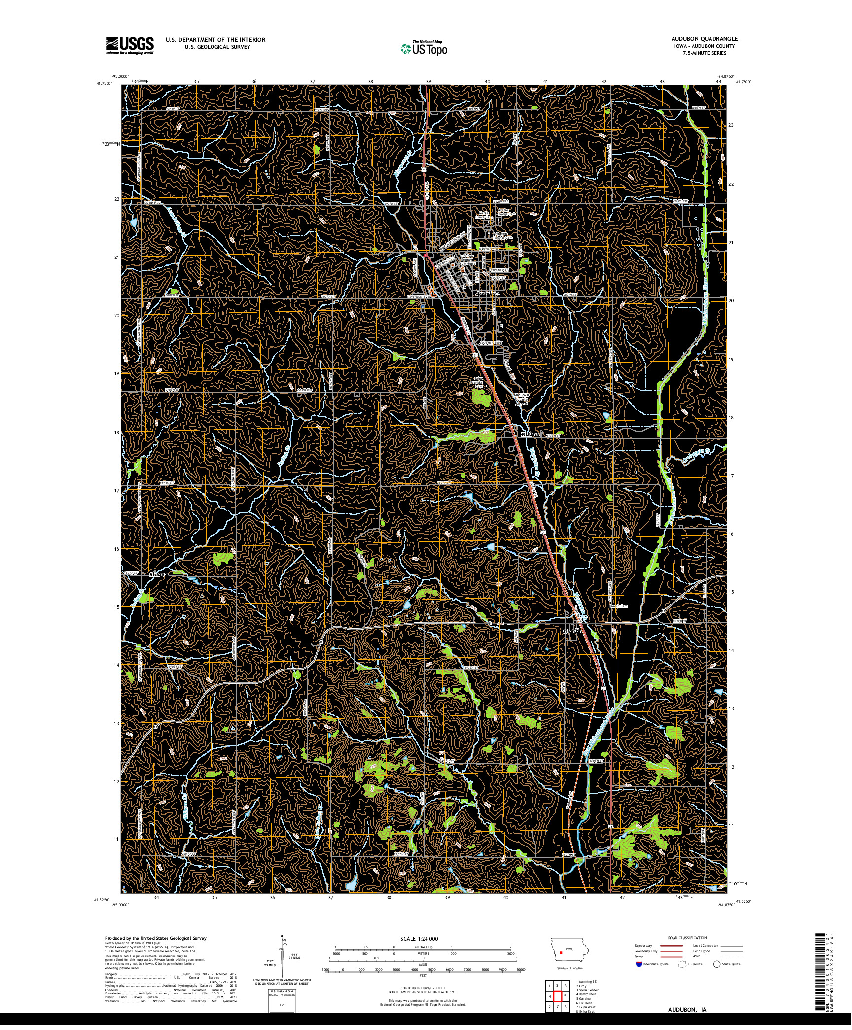 US TOPO 7.5-MINUTE MAP FOR AUDUBON, IA