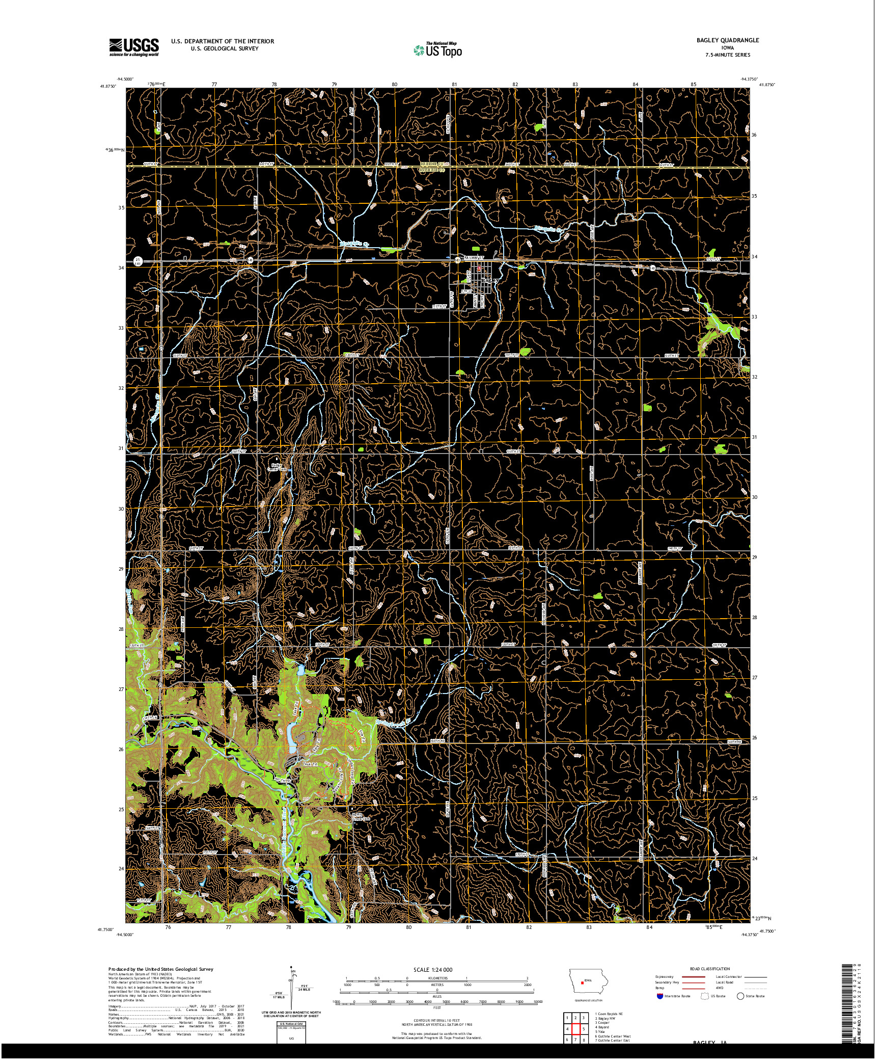 US TOPO 7.5-MINUTE MAP FOR BAGLEY, IA