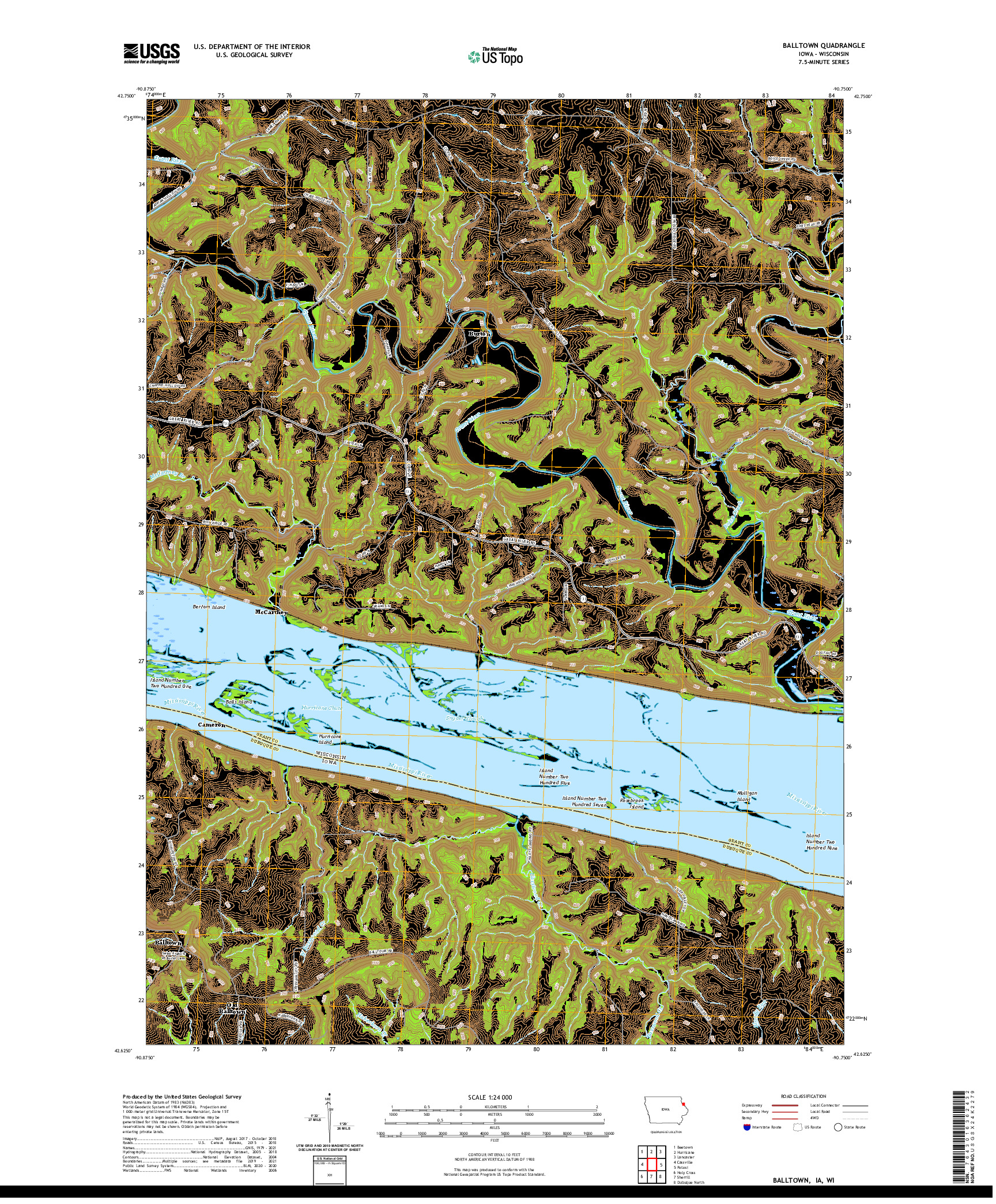 US TOPO 7.5-MINUTE MAP FOR BALLTOWN, IA,WI