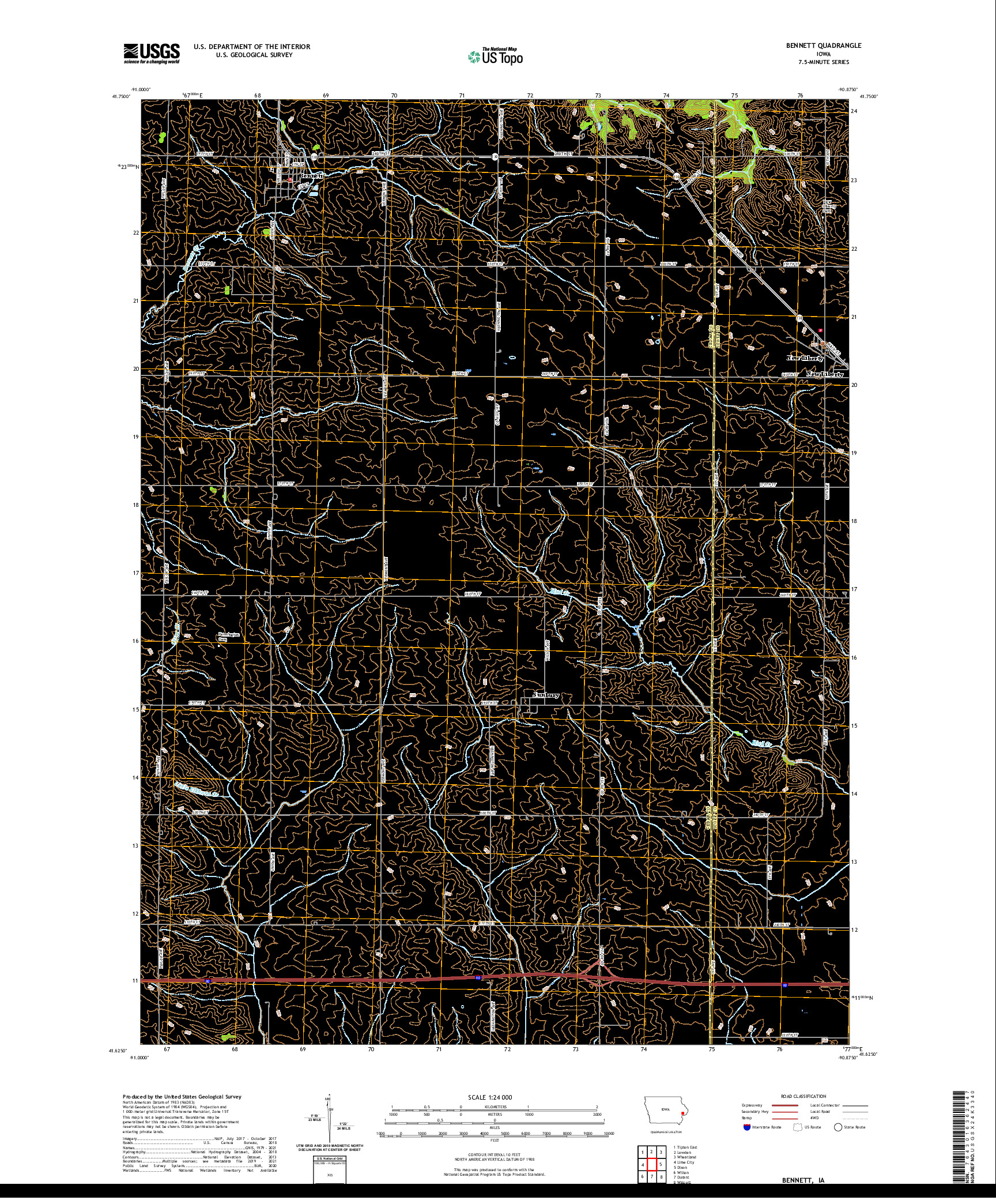 US TOPO 7.5-MINUTE MAP FOR BENNETT, IA