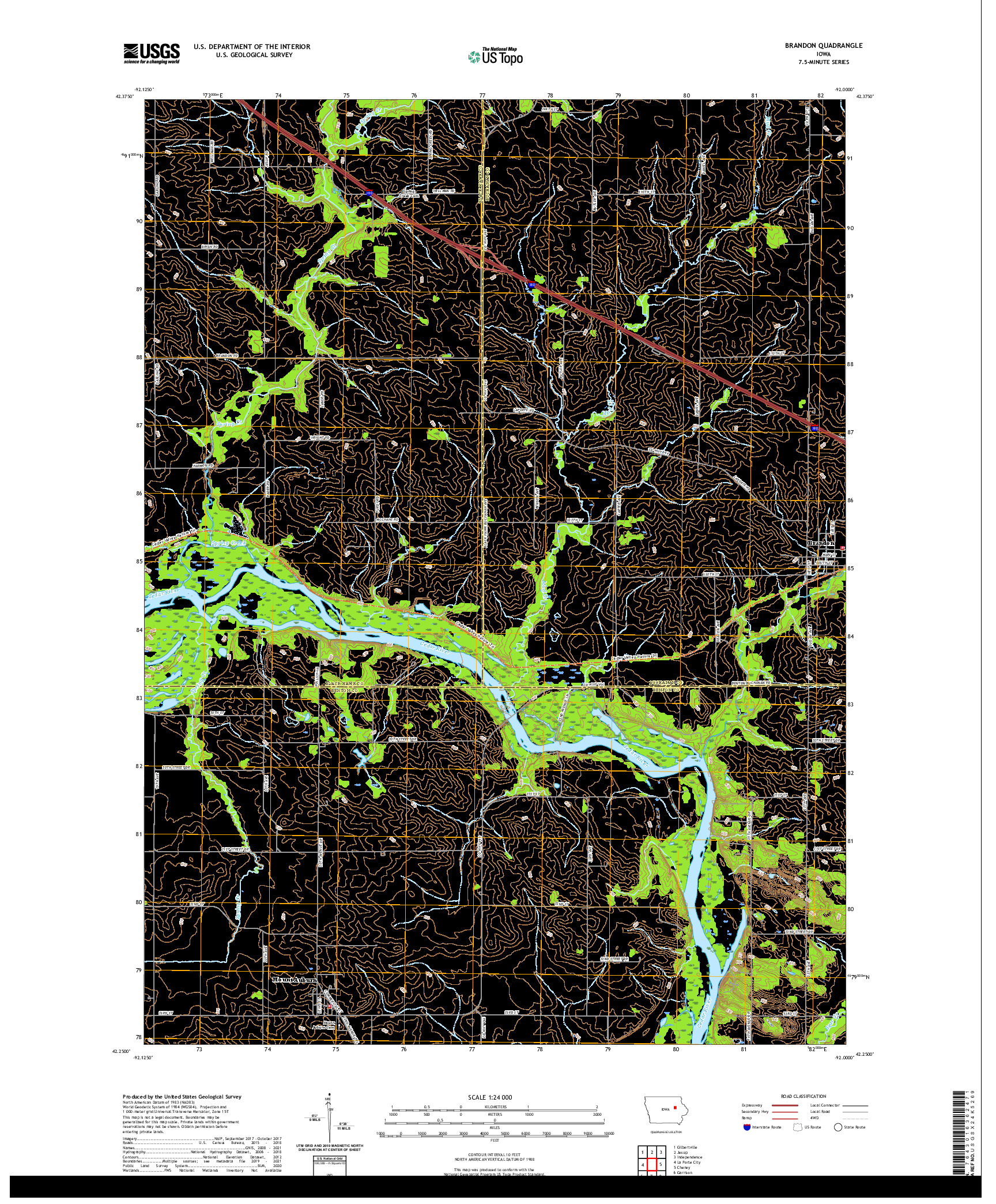 US TOPO 7.5-MINUTE MAP FOR BRANDON, IA