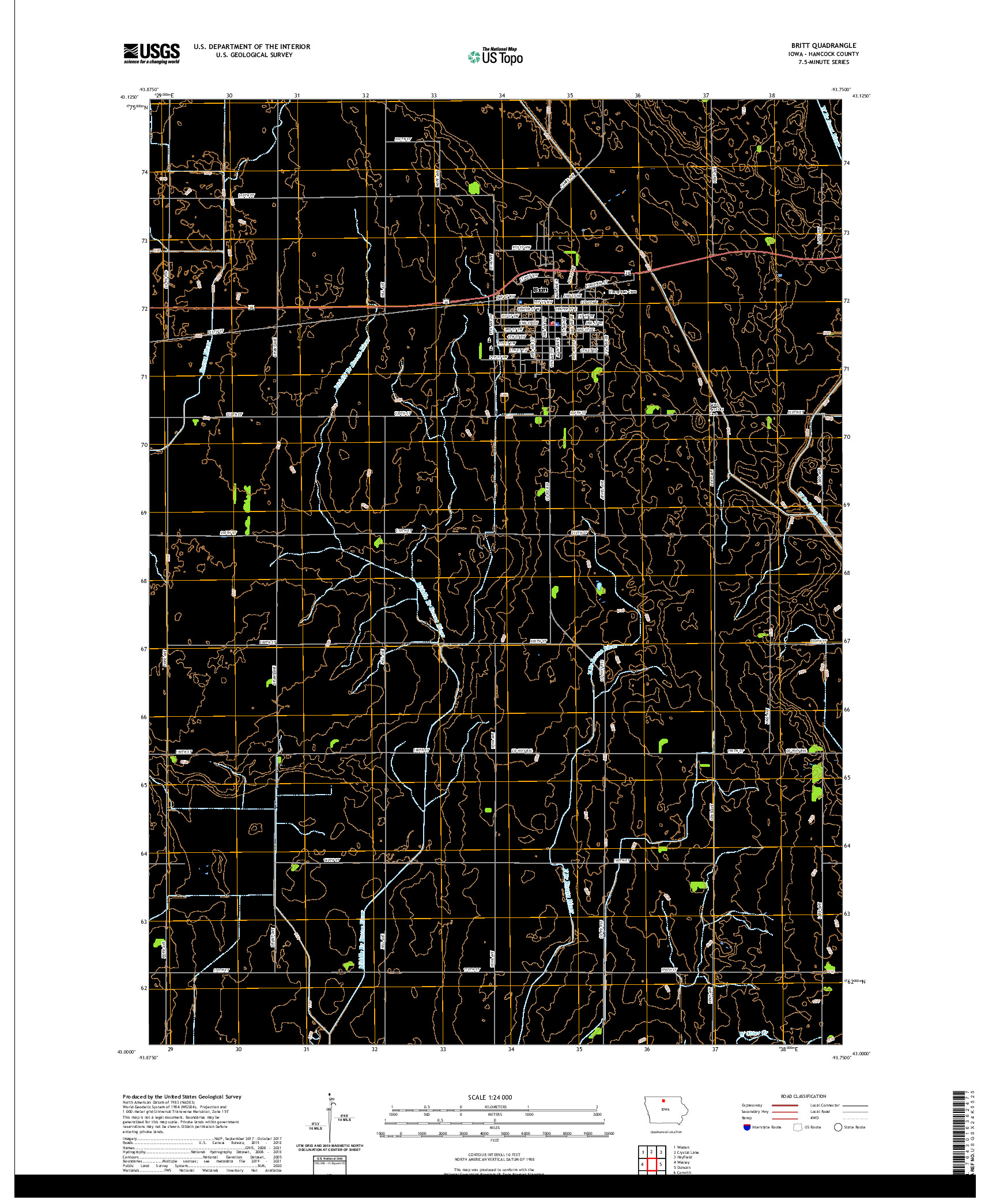 US TOPO 7.5-MINUTE MAP FOR BRITT, IA