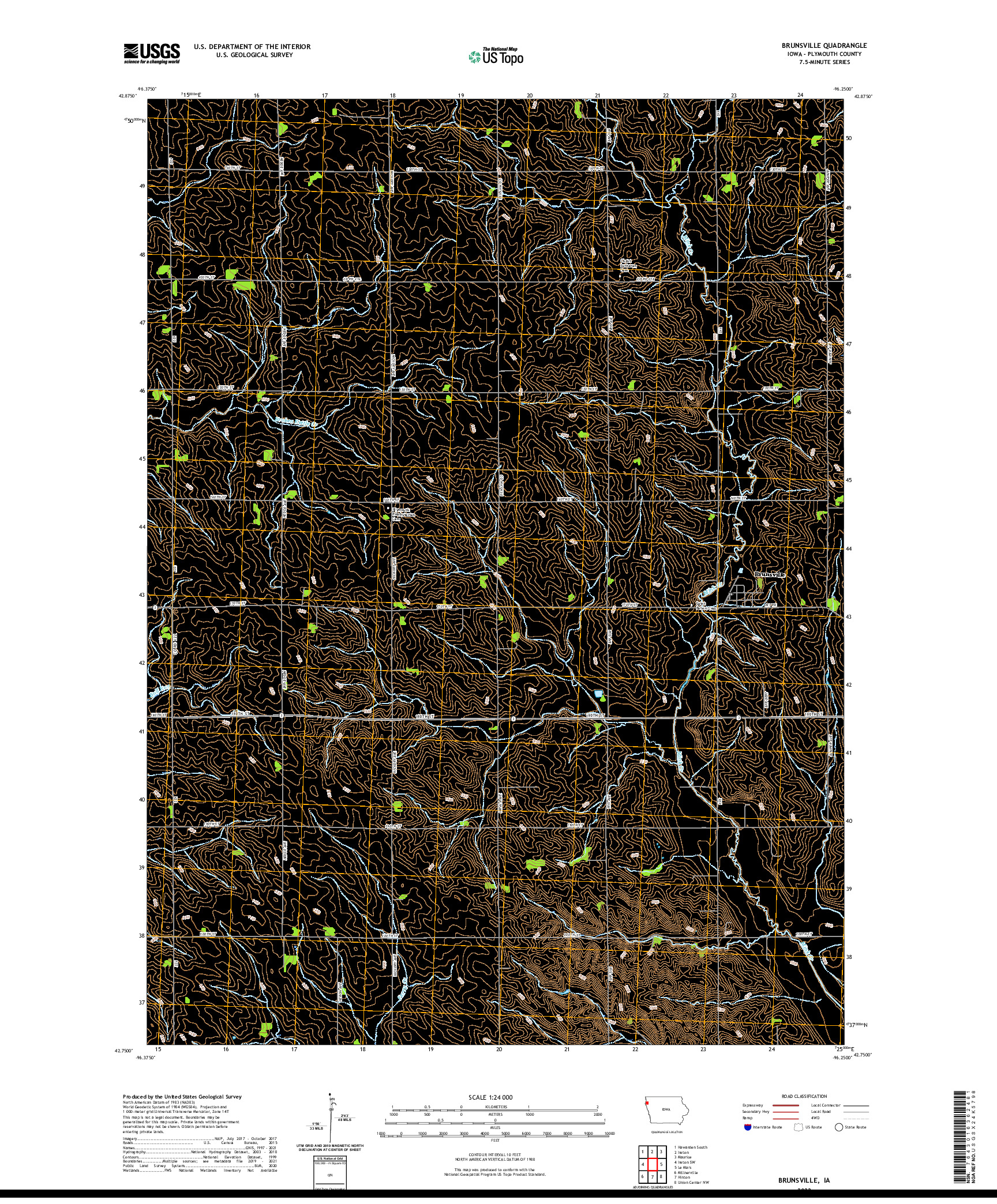 US TOPO 7.5-MINUTE MAP FOR BRUNSVILLE, IA