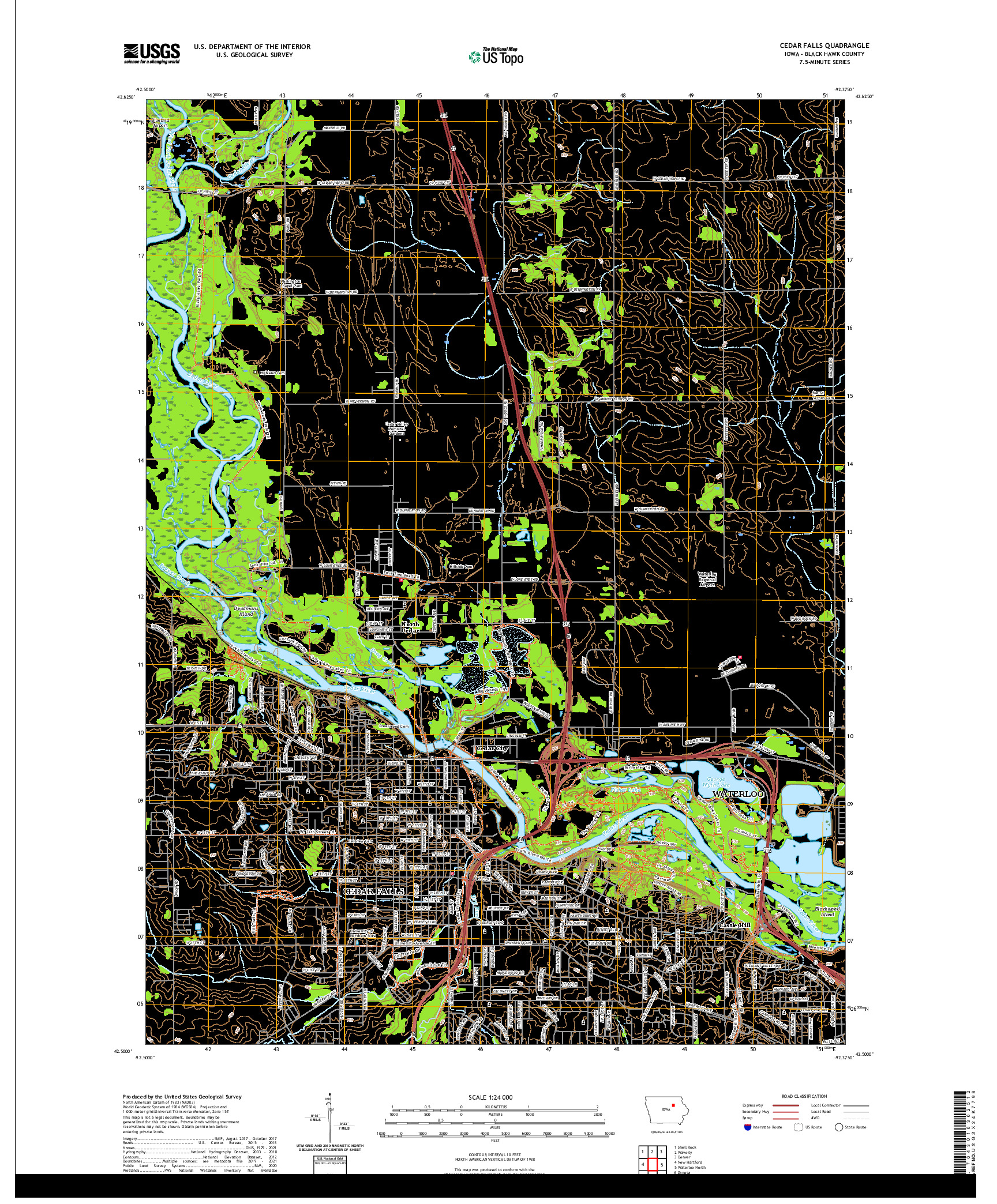 US TOPO 7.5-MINUTE MAP FOR CEDAR FALLS, IA