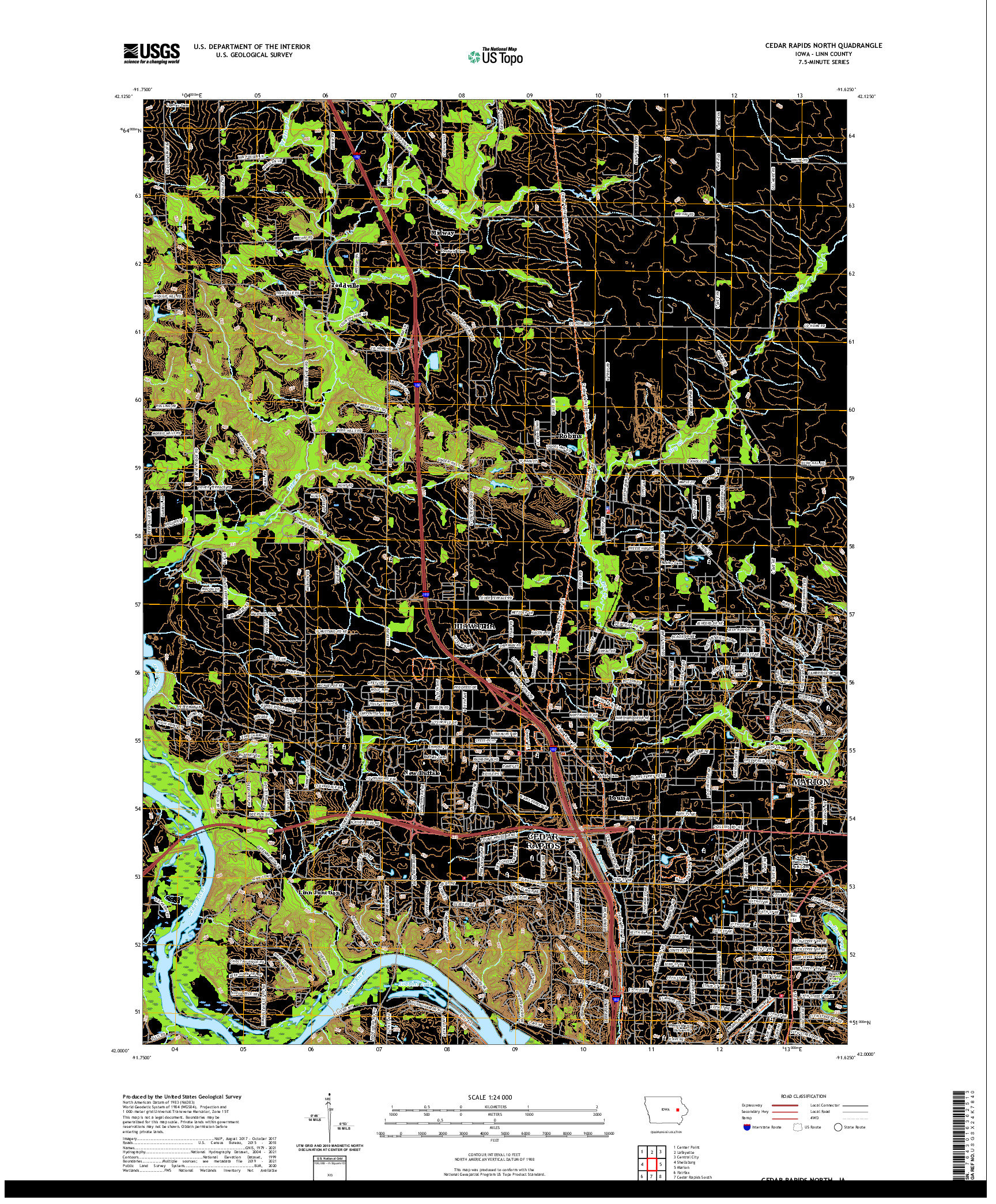 US TOPO 7.5-MINUTE MAP FOR CEDAR RAPIDS NORTH, IA