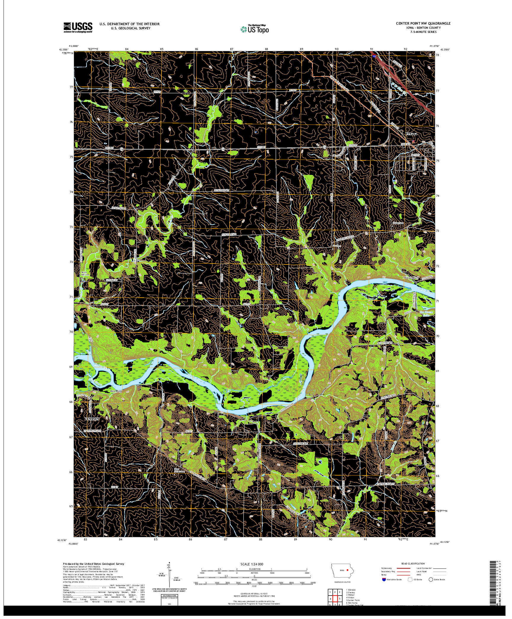 US TOPO 7.5-MINUTE MAP FOR CENTER POINT NW, IA