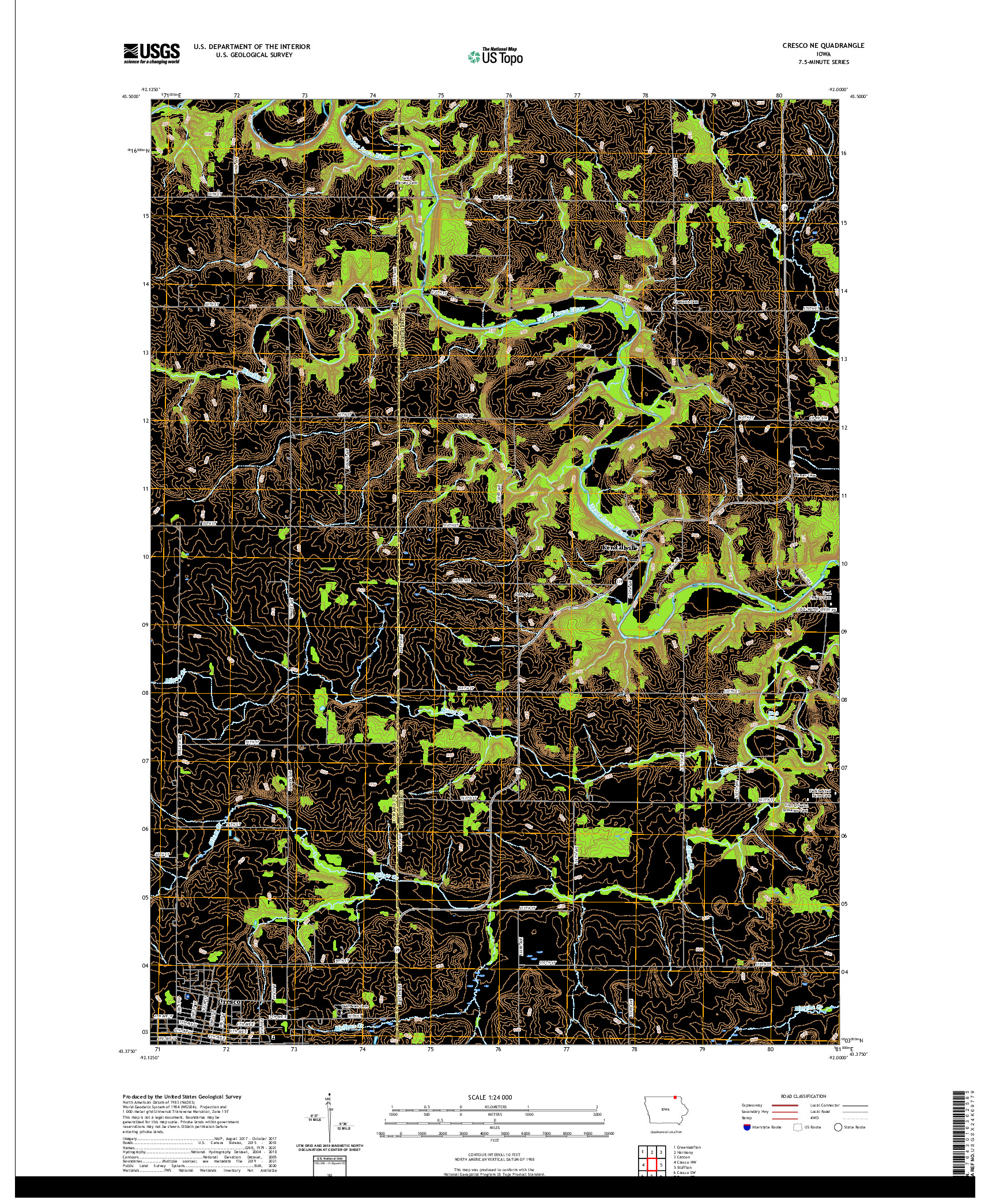 US TOPO 7.5-MINUTE MAP FOR CRESCO NE, IA