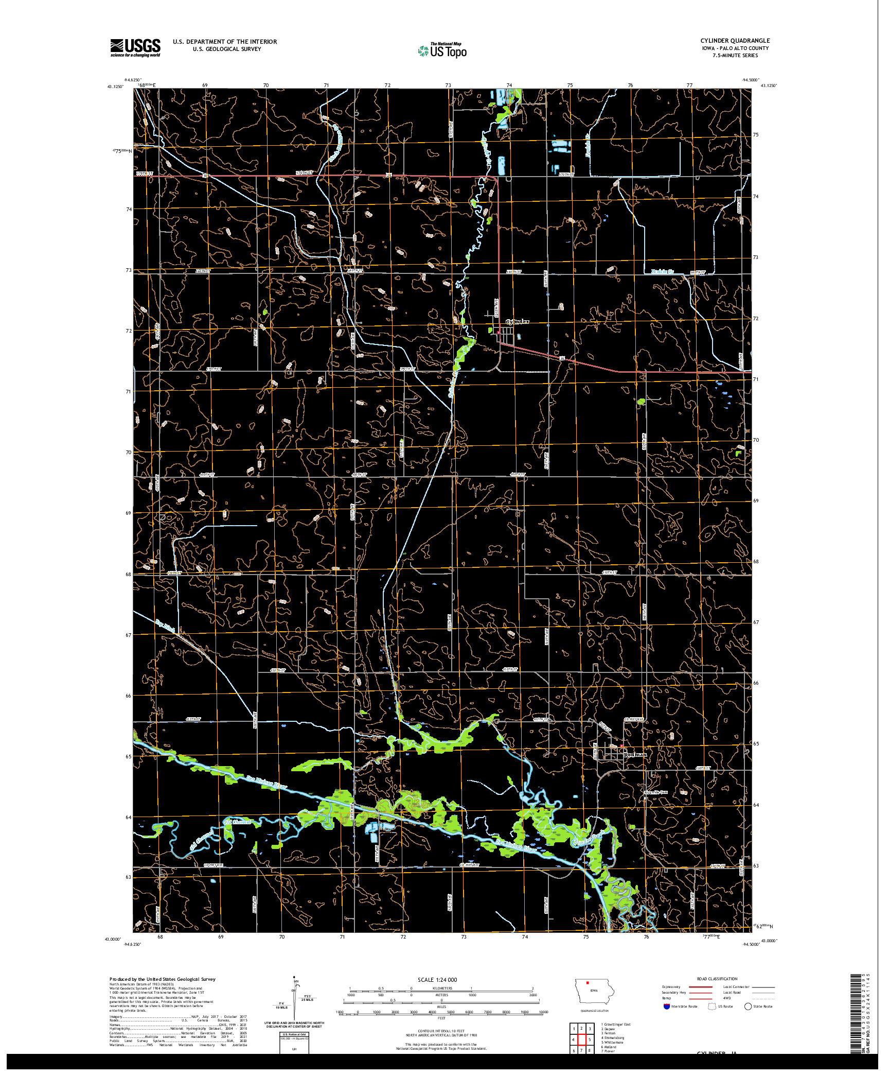 US TOPO 7.5-MINUTE MAP FOR CYLINDER, IA