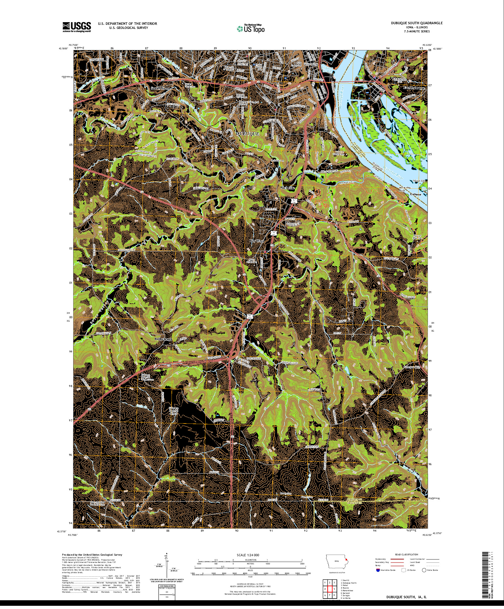 US TOPO 7.5-MINUTE MAP FOR DUBUQUE SOUTH, IA,IL