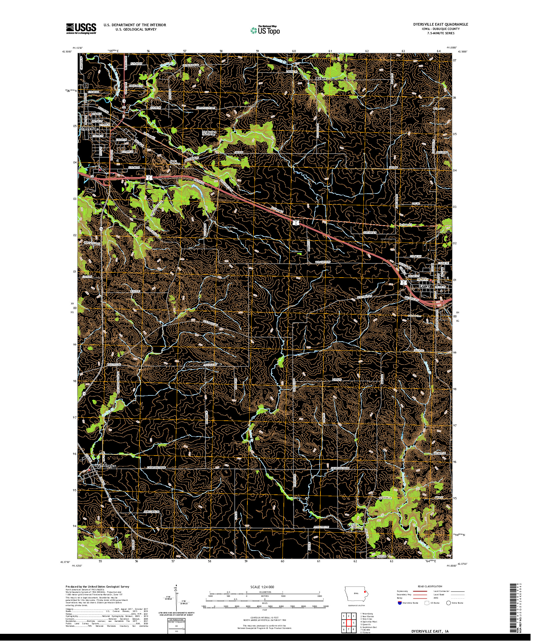 US TOPO 7.5-MINUTE MAP FOR DYERSVILLE EAST, IA