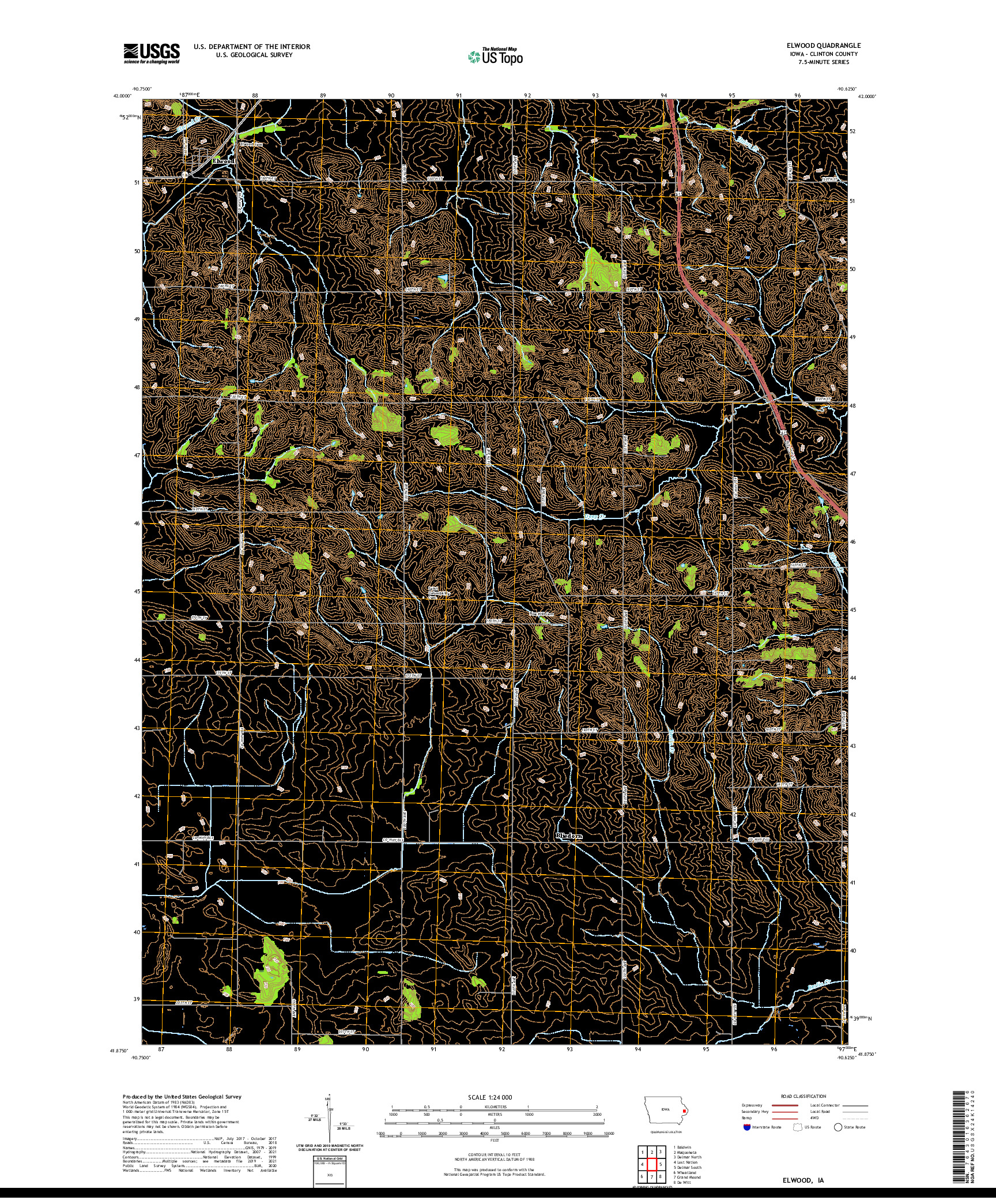 US TOPO 7.5-MINUTE MAP FOR ELWOOD, IA