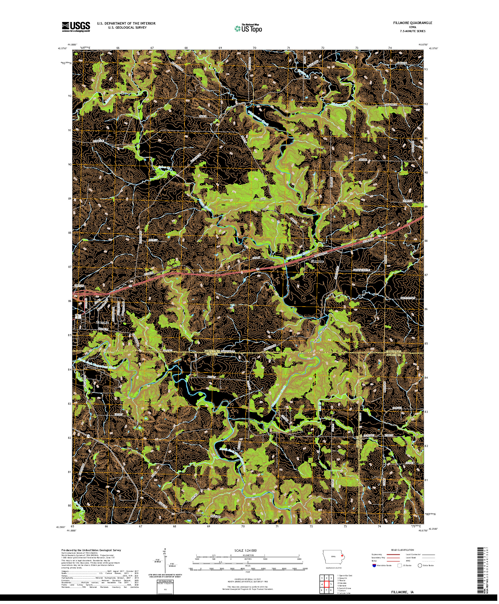 US TOPO 7.5-MINUTE MAP FOR FILLMORE, IA