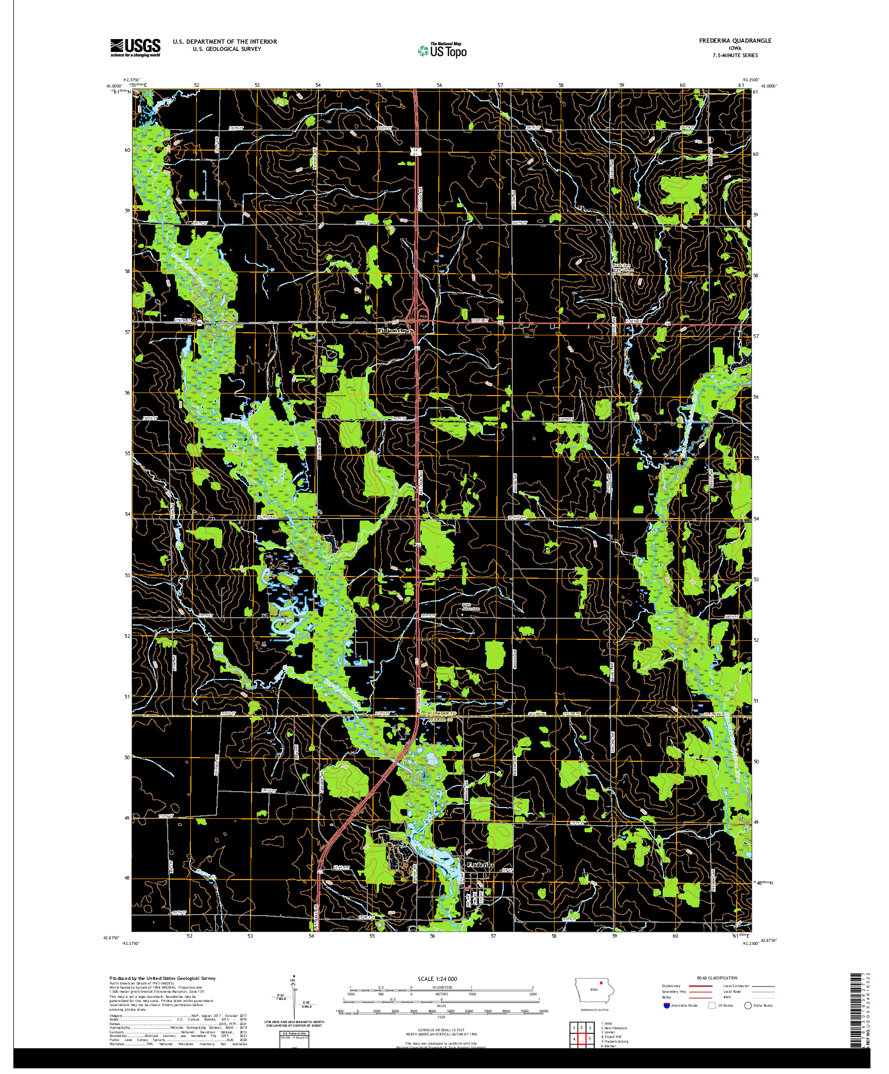 US TOPO 7.5-MINUTE MAP FOR FREDERIKA, IA