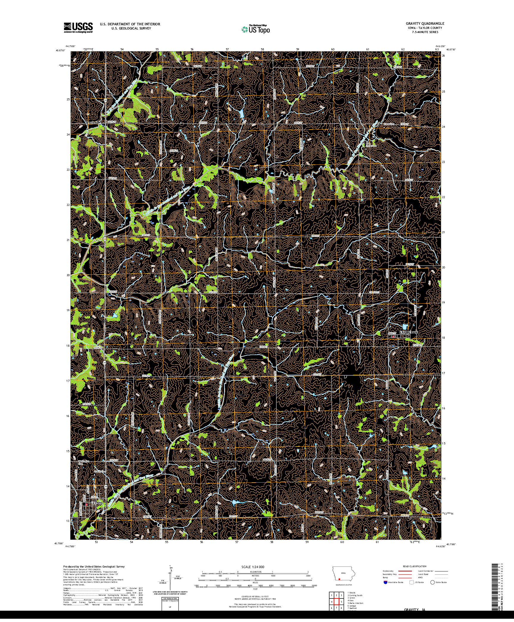 US TOPO 7.5-MINUTE MAP FOR GRAVITY, IA