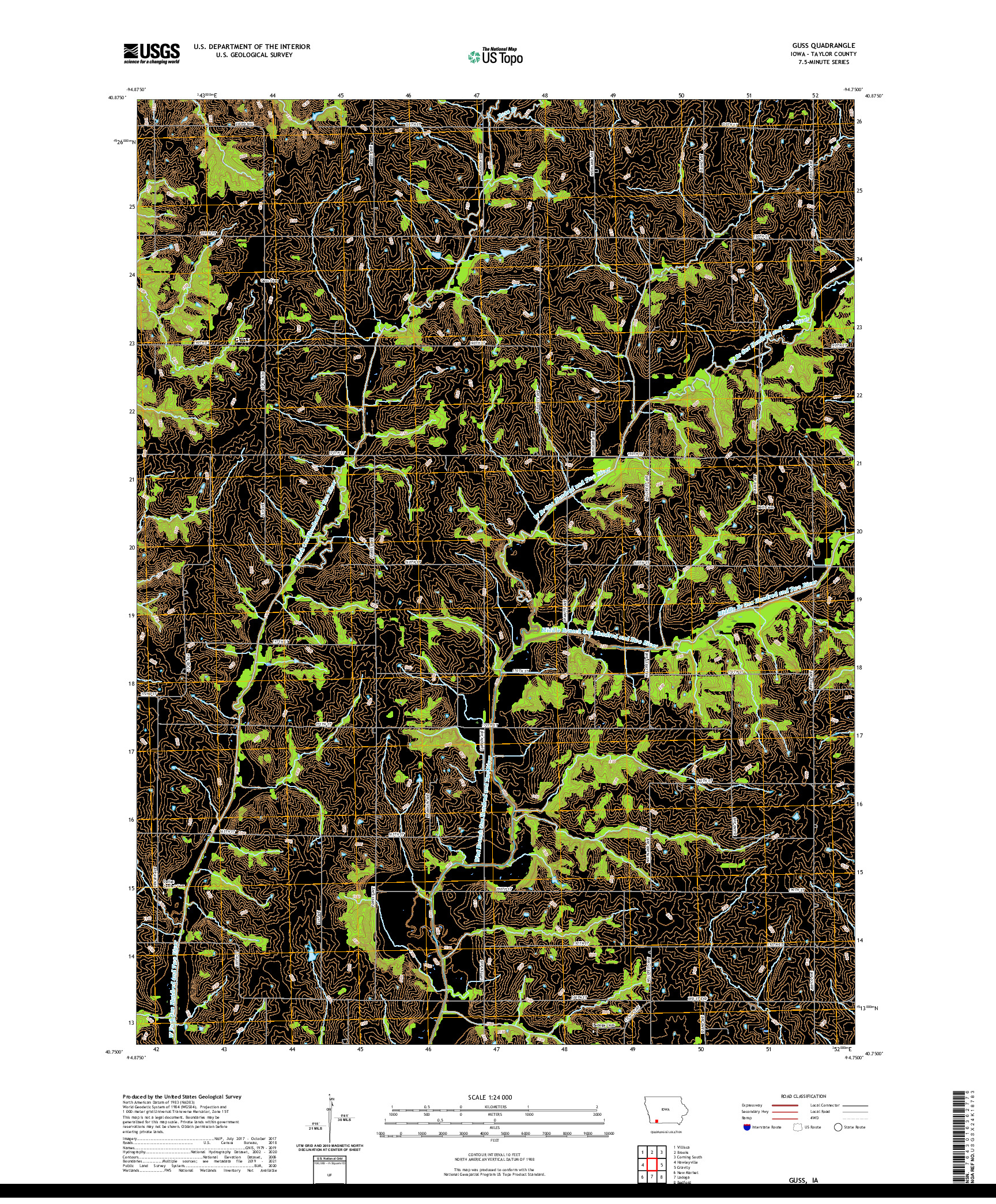 US TOPO 7.5-MINUTE MAP FOR GUSS, IA