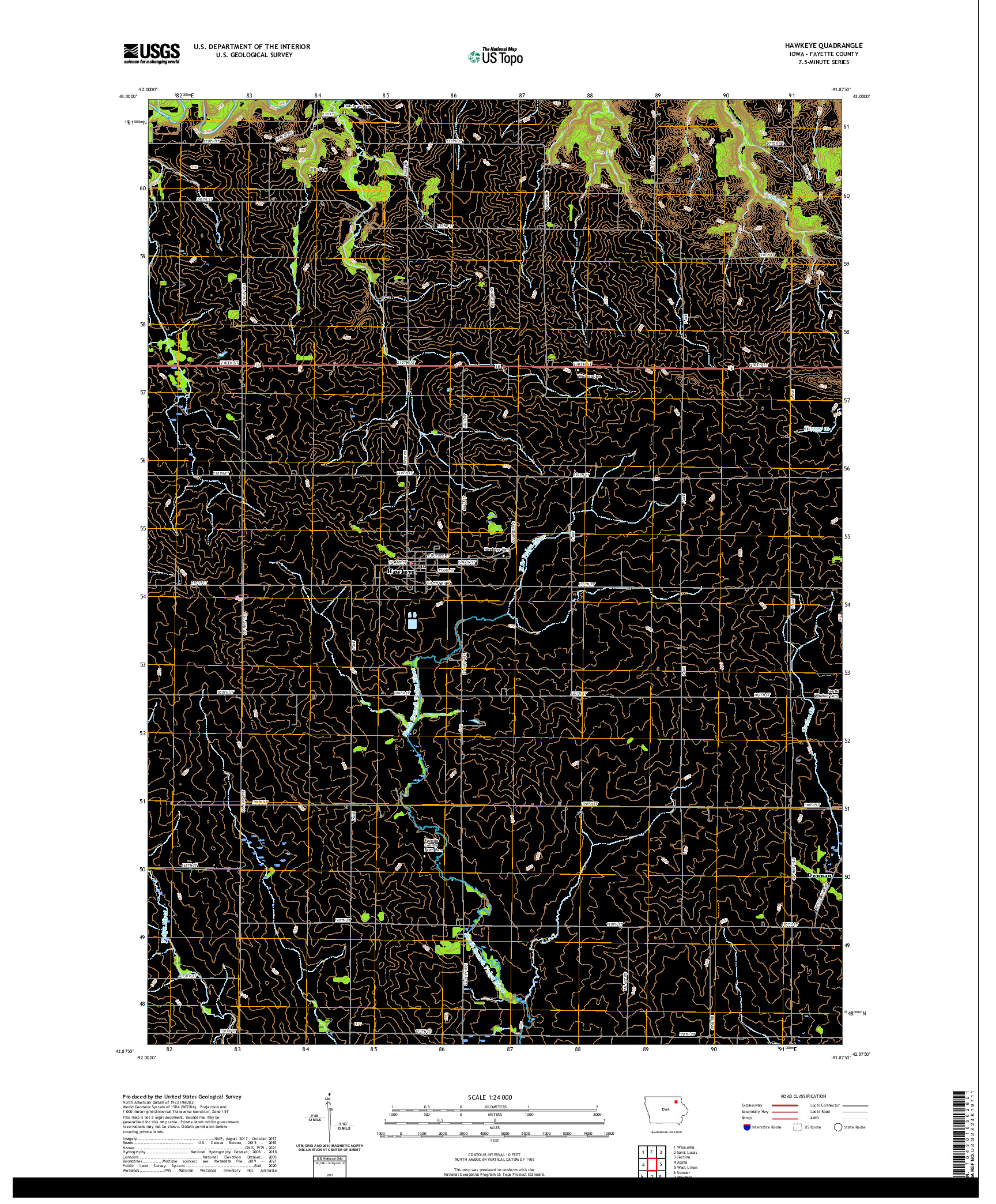 US TOPO 7.5-MINUTE MAP FOR HAWKEYE, IA