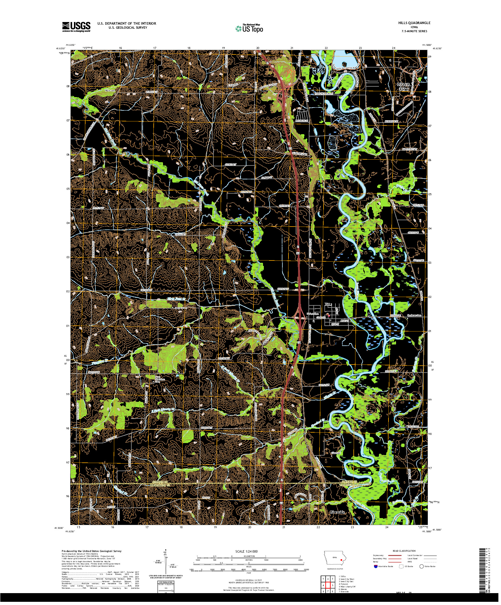 US TOPO 7.5-MINUTE MAP FOR HILLS, IA