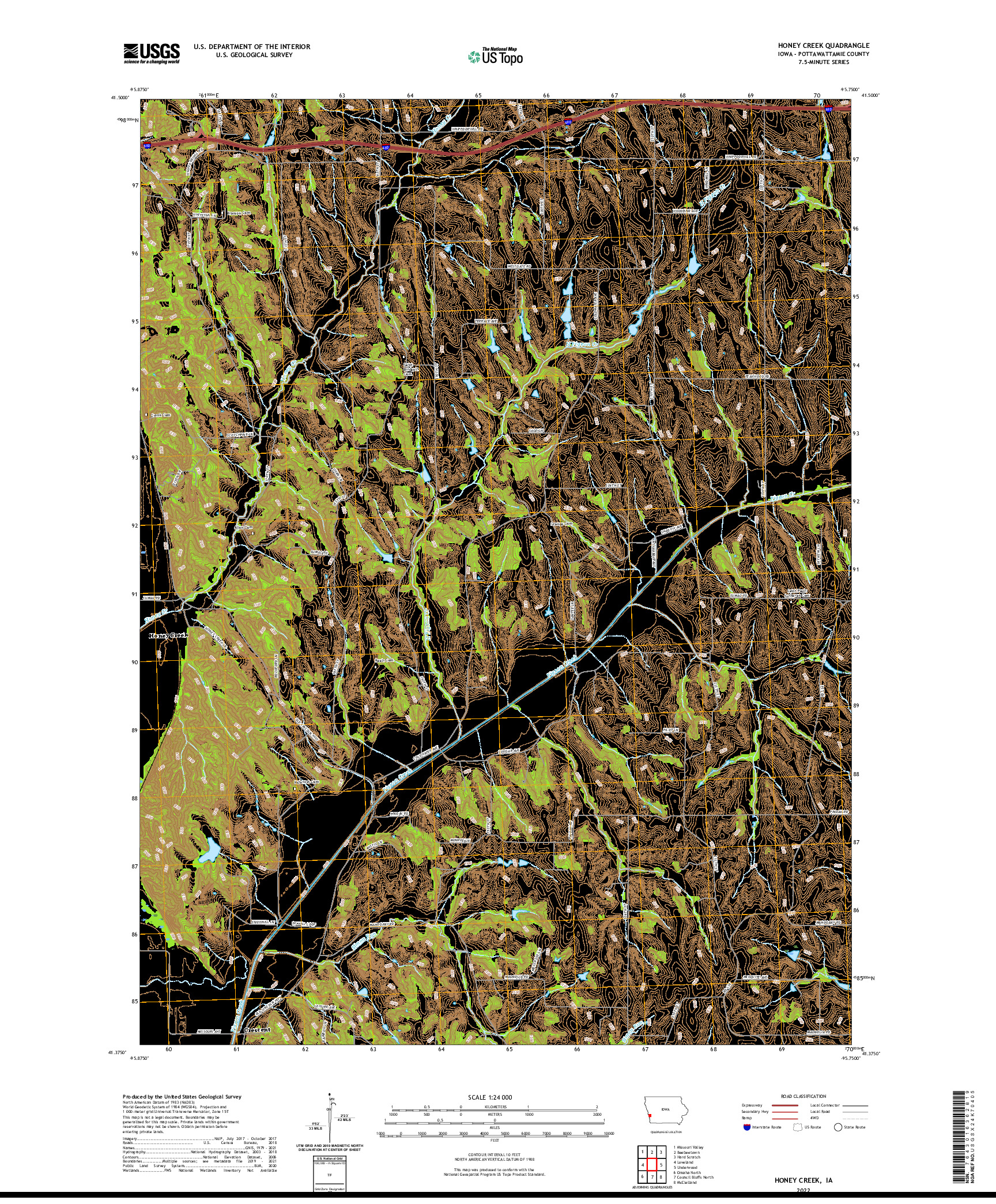 US TOPO 7.5-MINUTE MAP FOR HONEY CREEK, IA