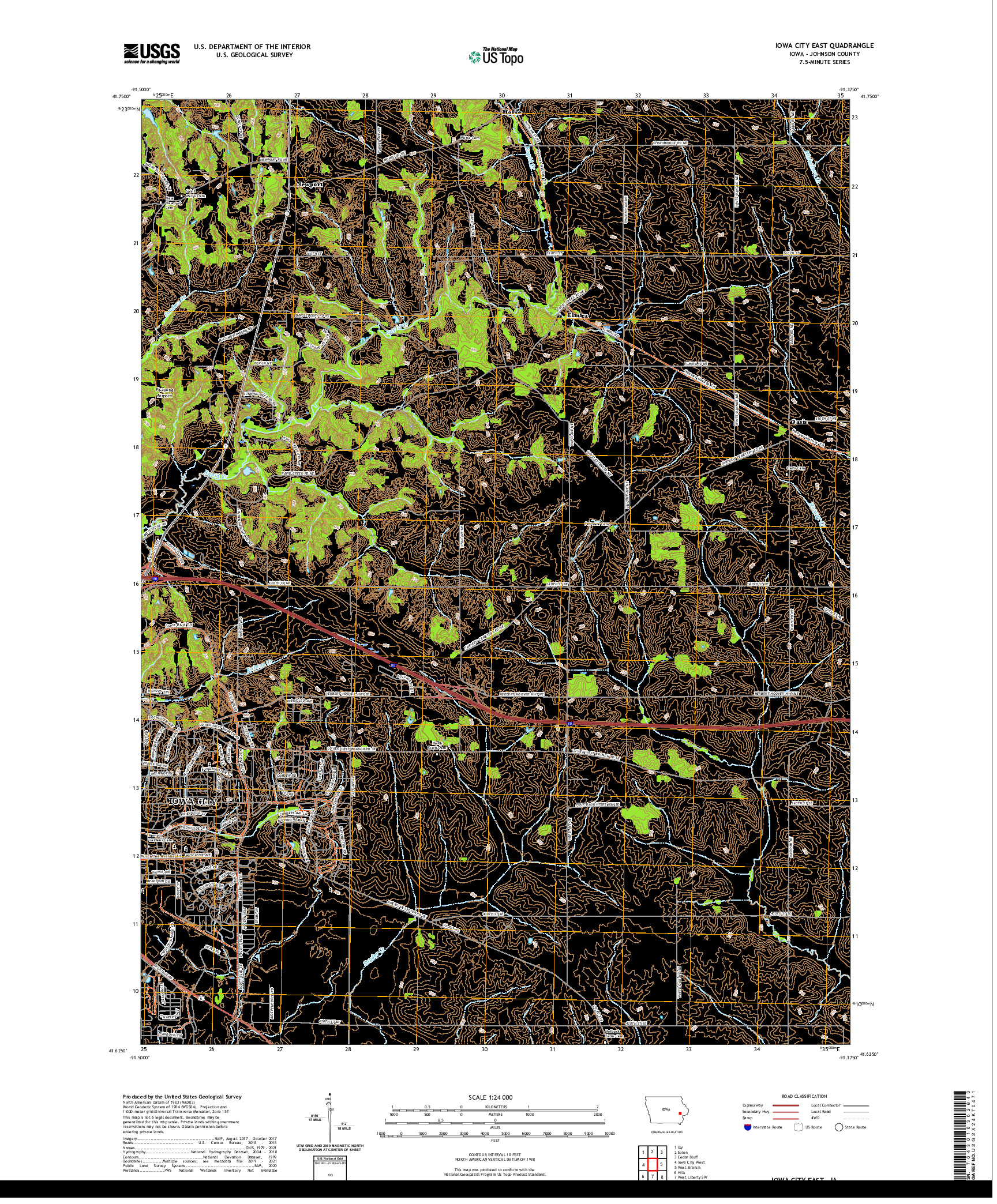 US TOPO 7.5-MINUTE MAP FOR IOWA CITY EAST, IA